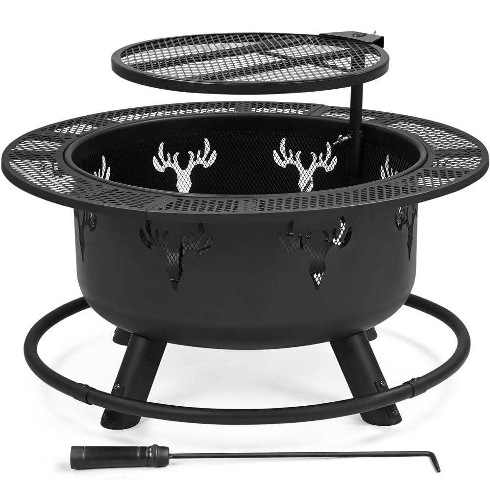 Yaheetech 32&” Round Wood Burning Fire Pit with Swivel Grill Grate