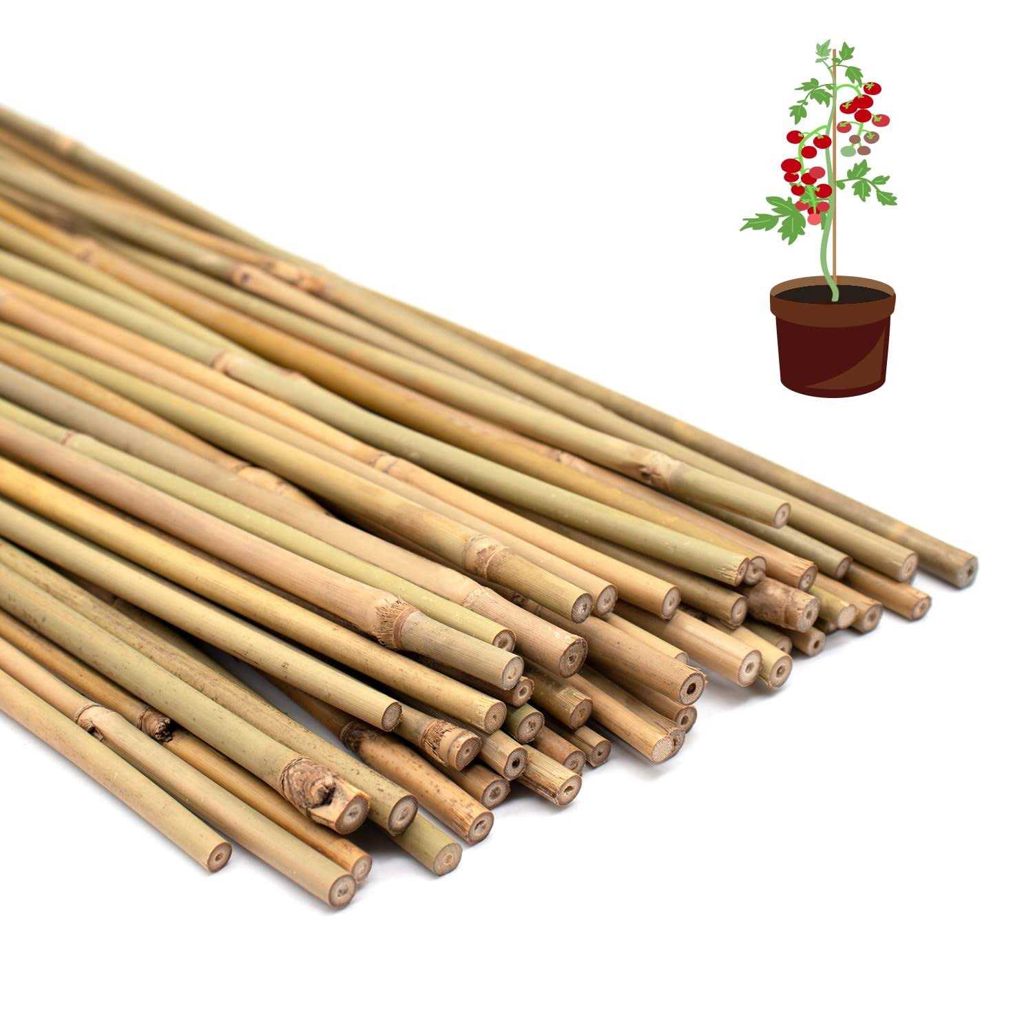50Pcs Plant Stakes,POLIUMB Natural Bamboo Stakes,Garden Stakes for Indoor and Outdoor Plants,Poles Sticks for Tomatoes,Beans,Flowers,Trees