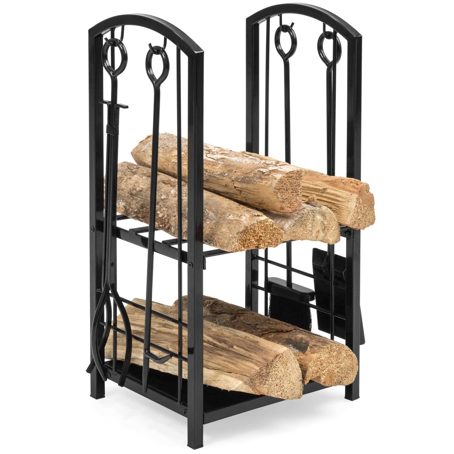 Best Choice Products 5-Piece Firewood Log Rack Holder Tools Set for Fireplace w/ Hook