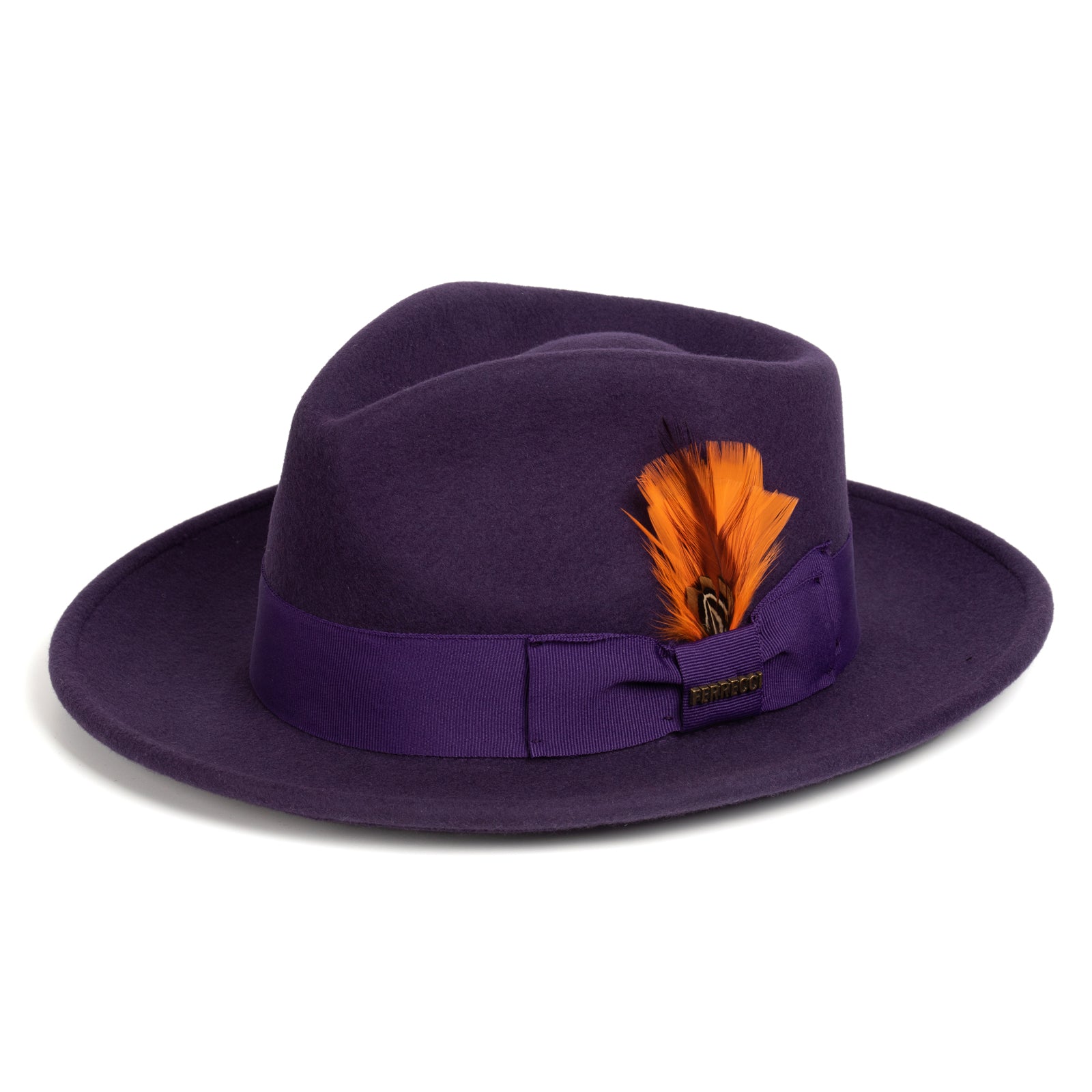 Mens Classic Wool Fedora Dress Hat in Purple