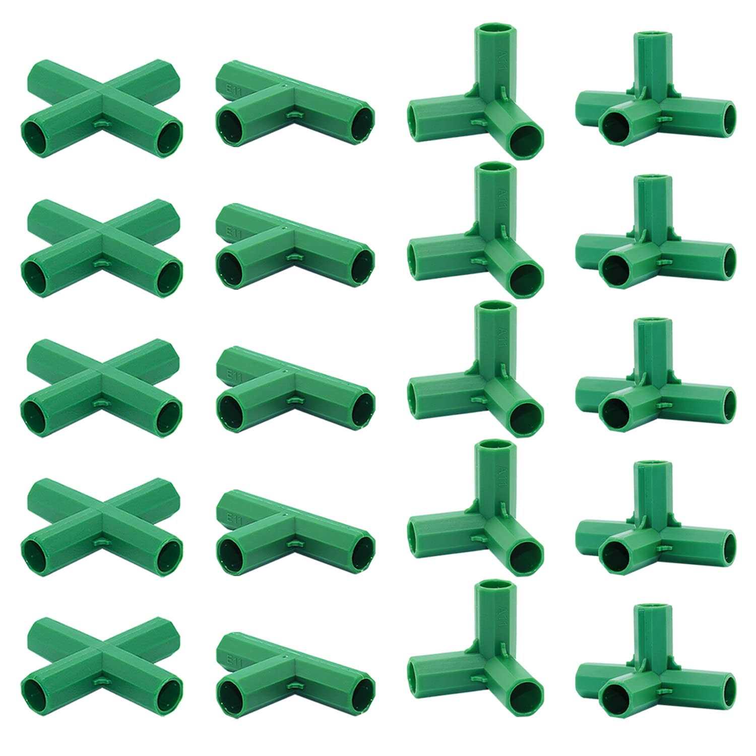 20PCS Fitting 0.43 Inch 11mm 4 Types Stable Support Heavy Duty Greenhouse Frame Building Connector Suitable for Grape Trellis Sunscreen Shed