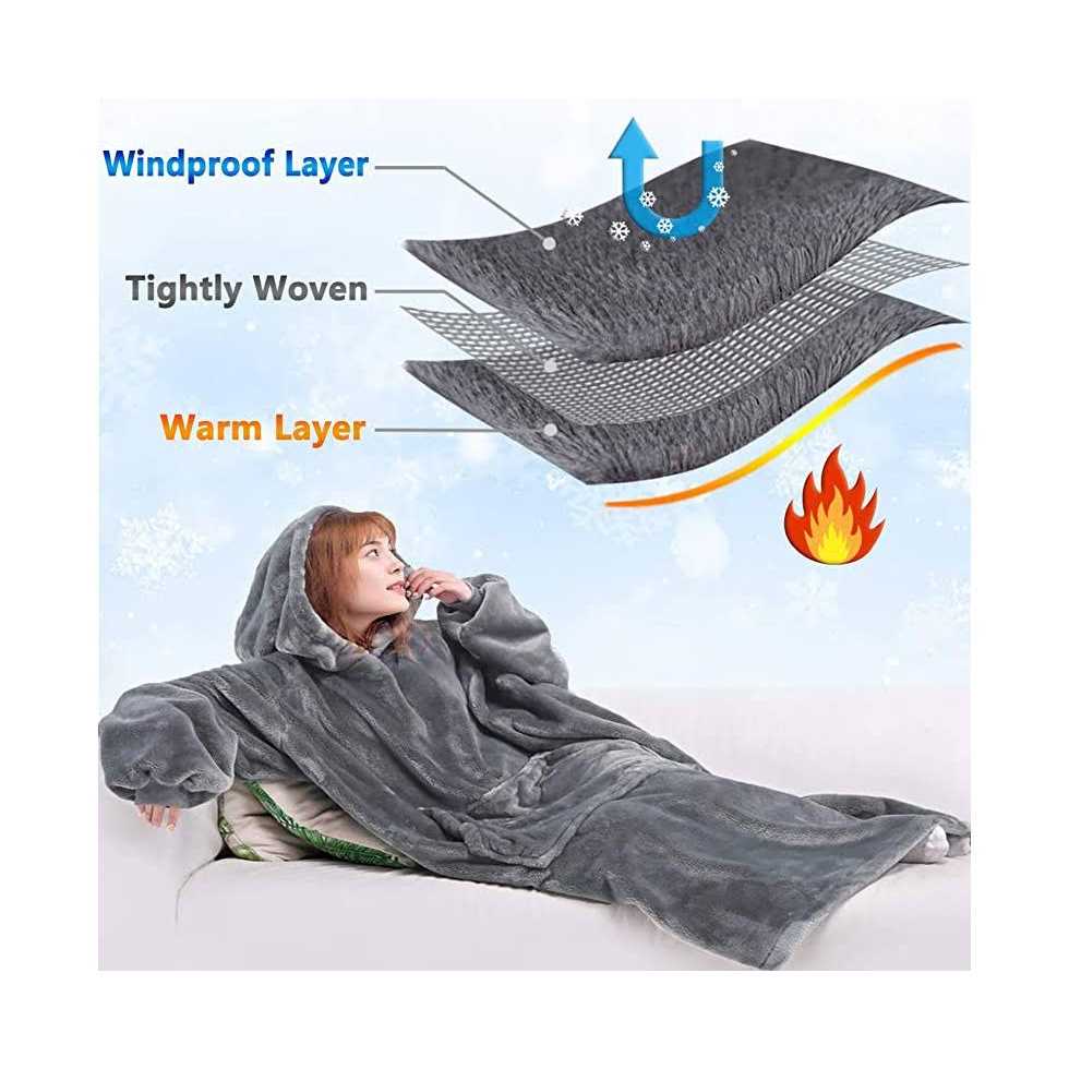 Waitu Wearable Blanket Sweatshirt Gifts for Women and Men, Super Warm and Cozy Giant Blanket Hoodie, Thick Flannel Blanket with Sleeves and Giant