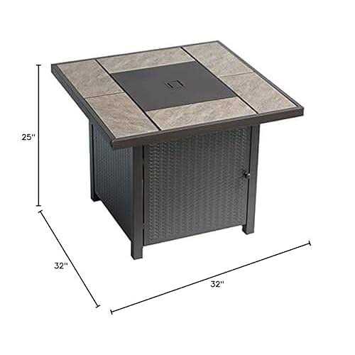 BALI OUTDOORS Propane Gas Fire Pit Table 32 inch 50,000 BTU Square Gas Firepits for Outside