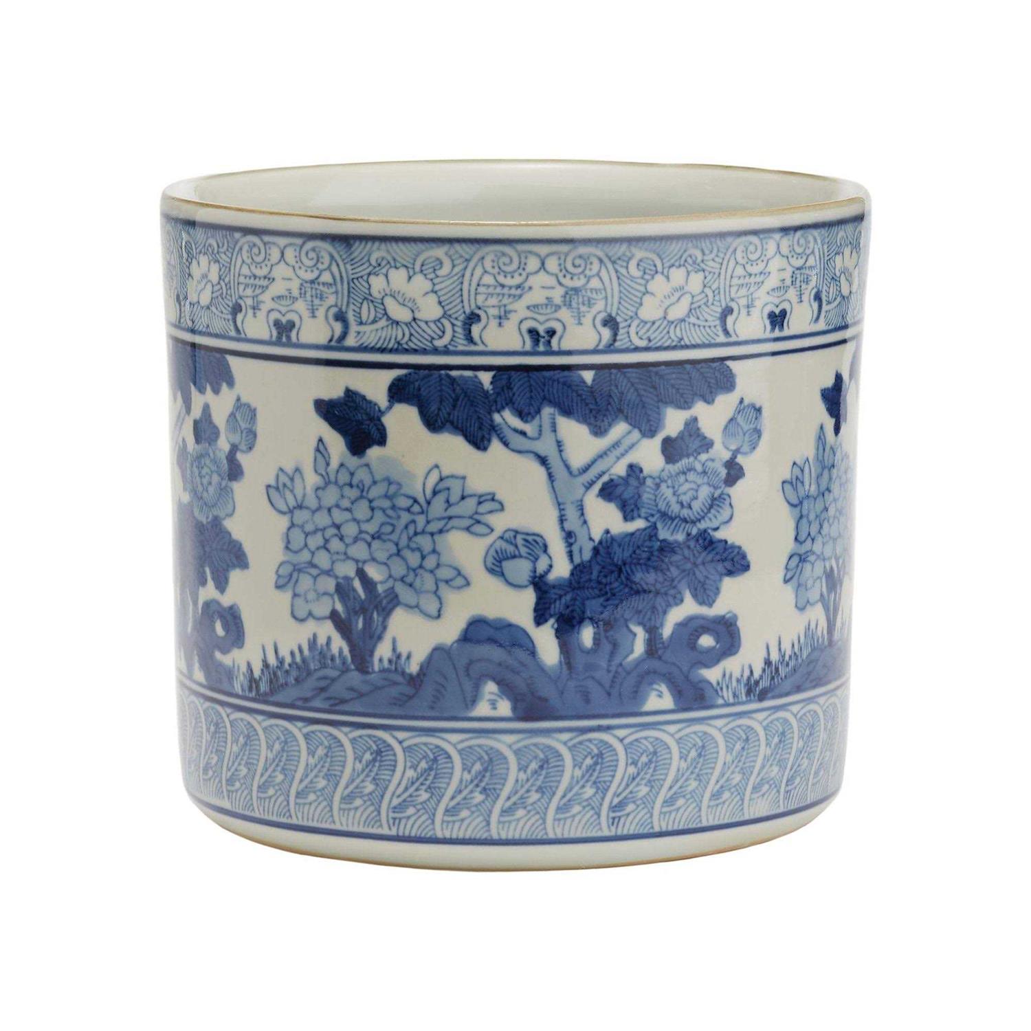 Tozai Blue & White Garden Scene Vase/Planter