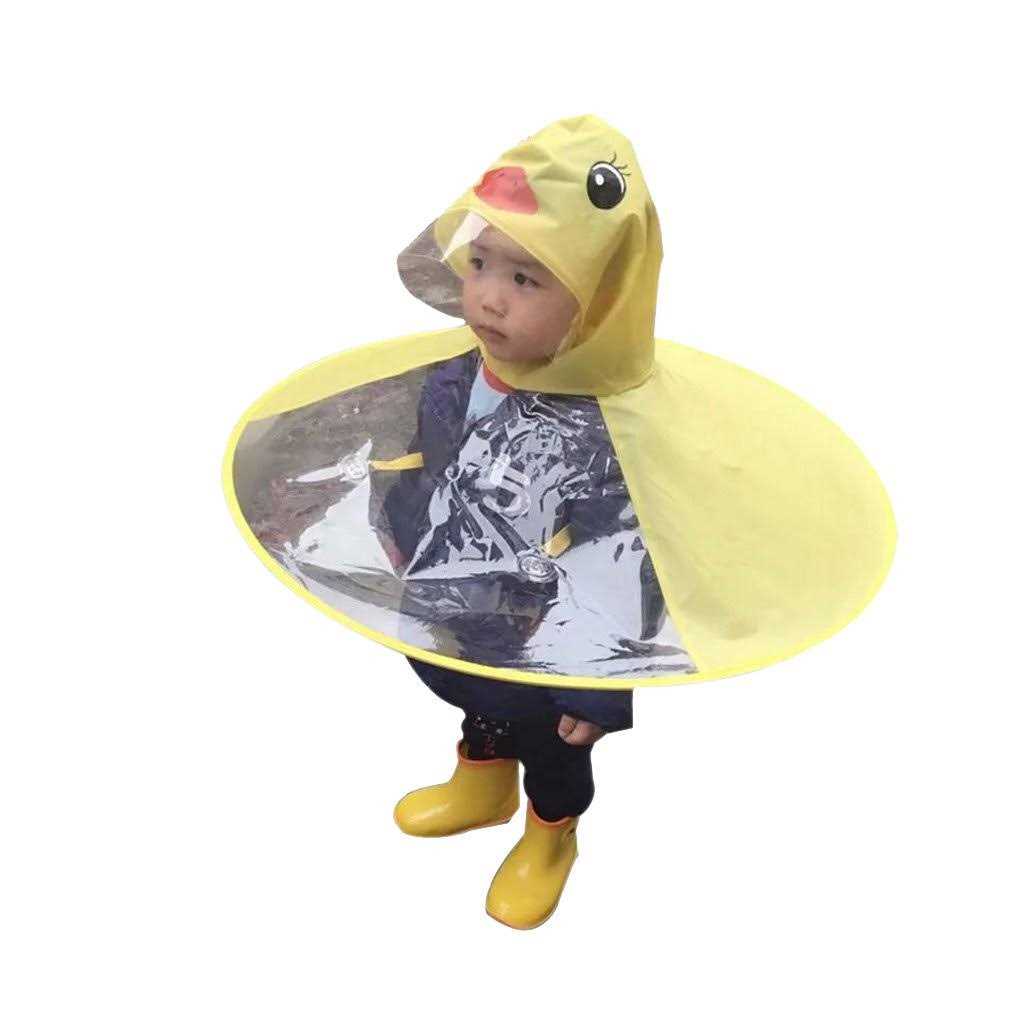 Lafuncosa Child Yellow Duck UFO Raincoat Hand Free Umbrella Hat S
