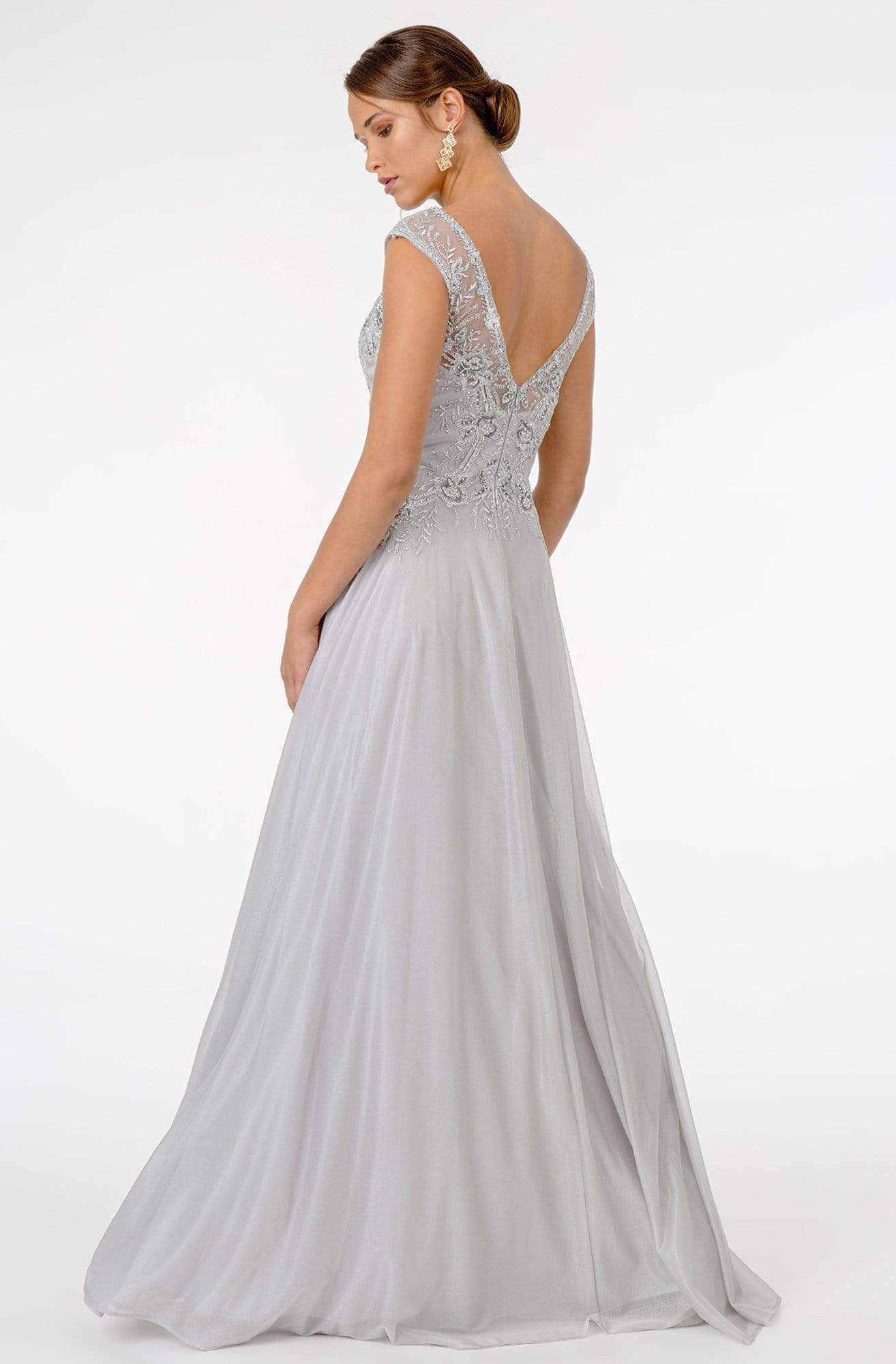 GL1826 Beaded Lace Embroidered Bodice A-Line Gown
