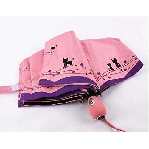 umbresen Windproof Compact Travel Folding Cute Cat Umbrella,Auto Open Close Rain&Sun Lightweight Portable Umbrellas with Cover for Kids Women Men