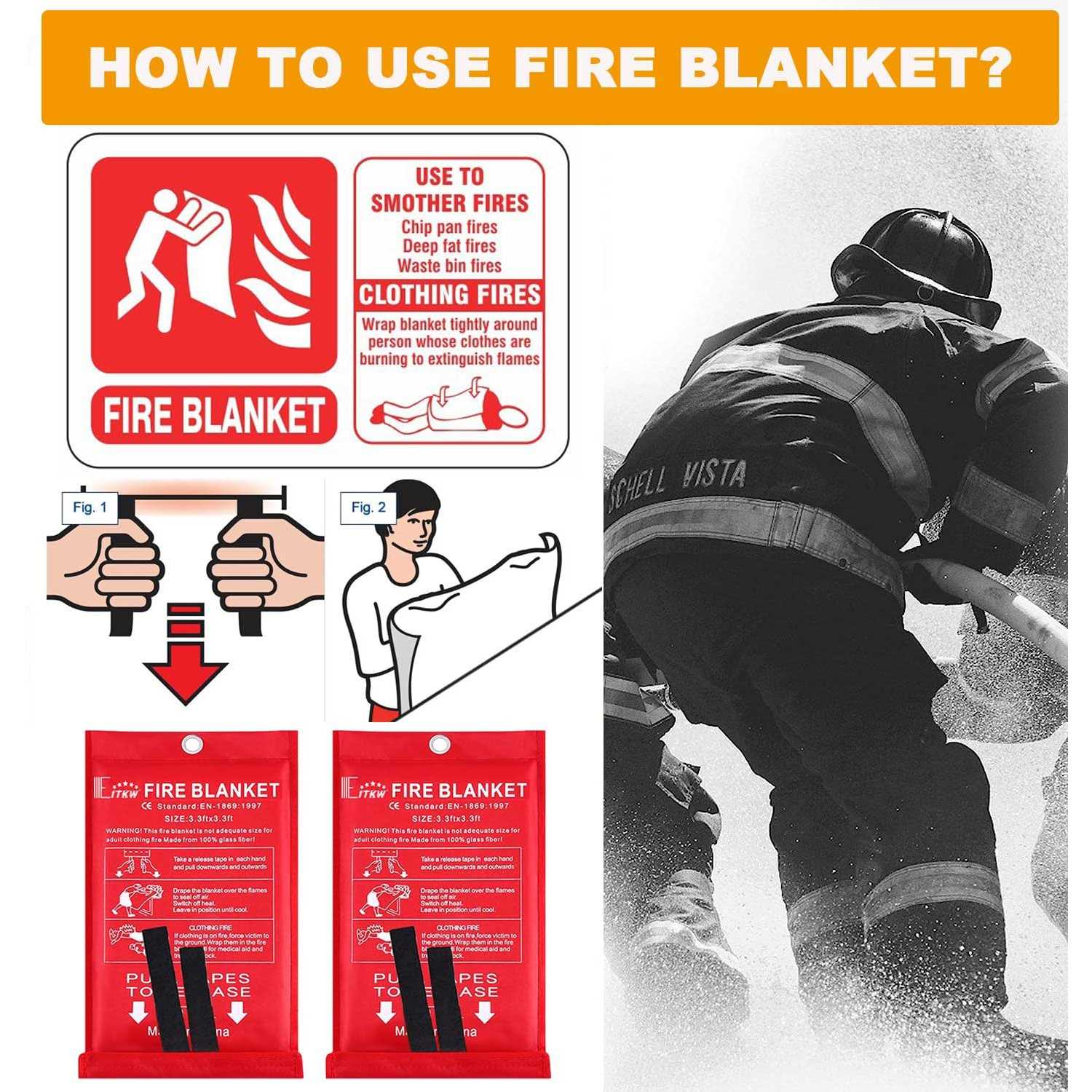 EITKW Fire Blanket for Home and Kitchen Emergency Fire Blanket Extinguishers for Fire Blankets Home Safety Fireproof Retardant Blankets