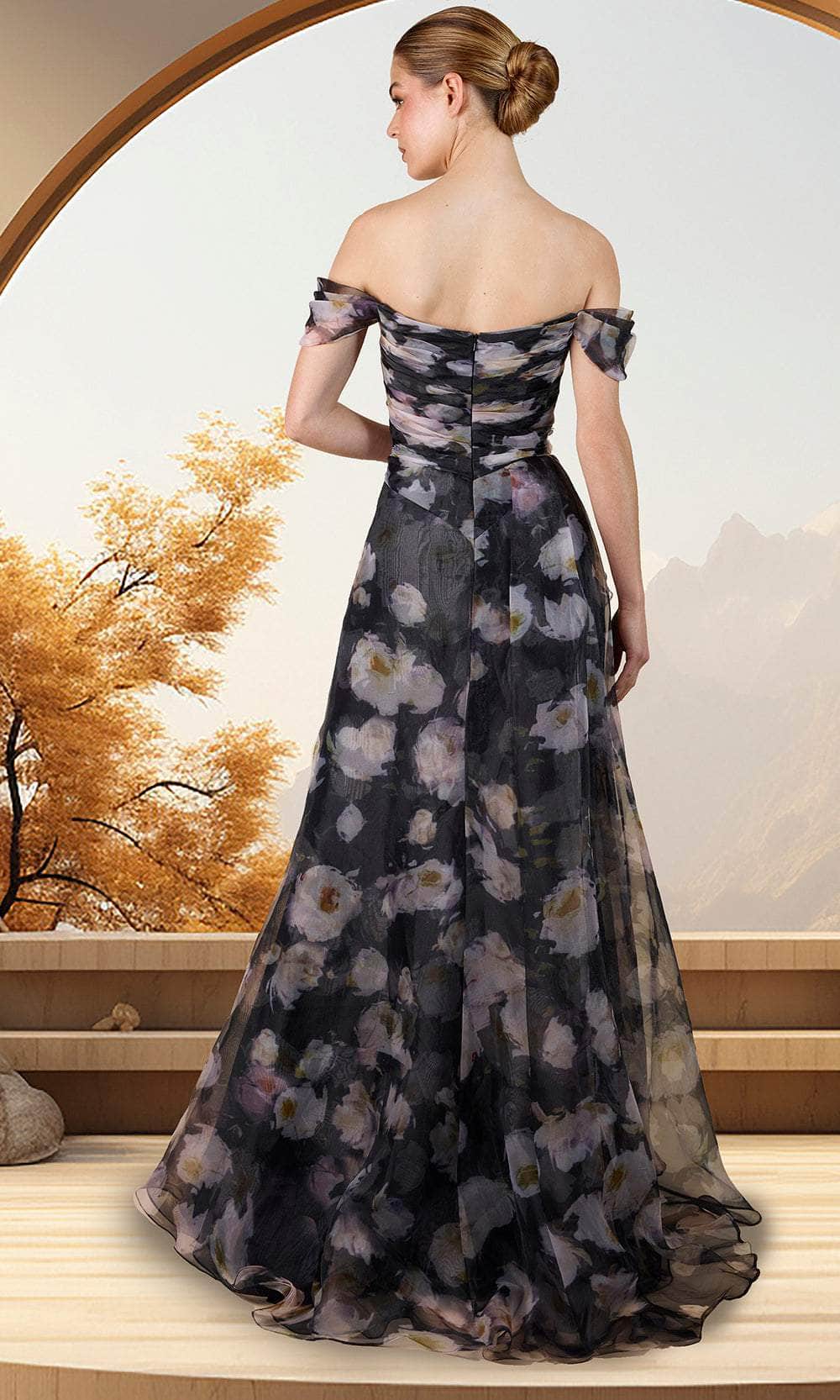 Floral Draped Evening Dress