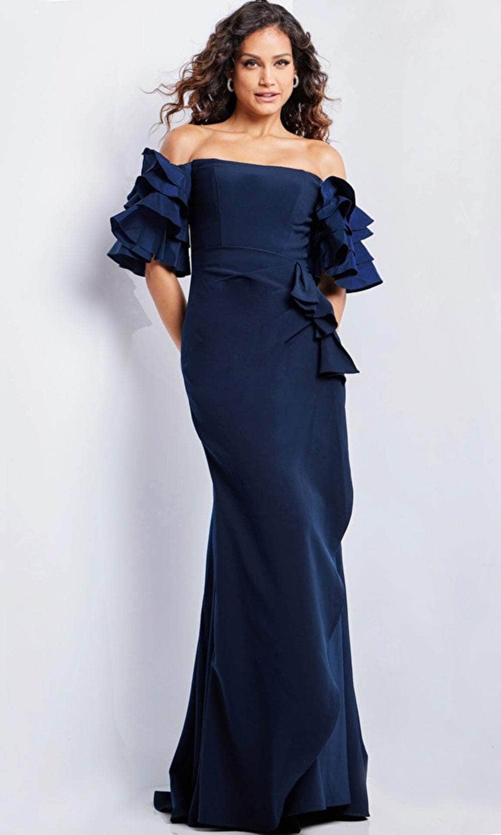 Off-Shoulder Straight-Across Neck Gown