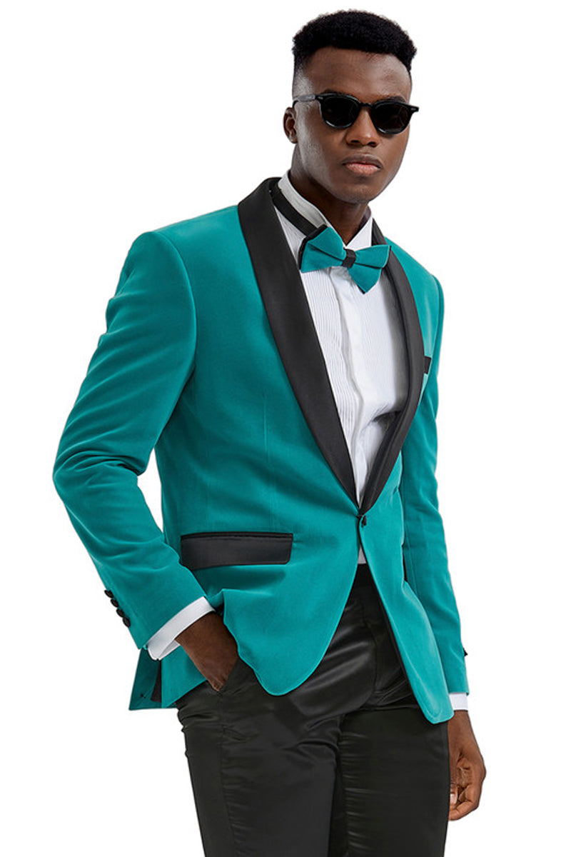 Men’s Slim Fit Shawl Lapel Velvet Wedding & Prom Tuxedo Jacket in Teal