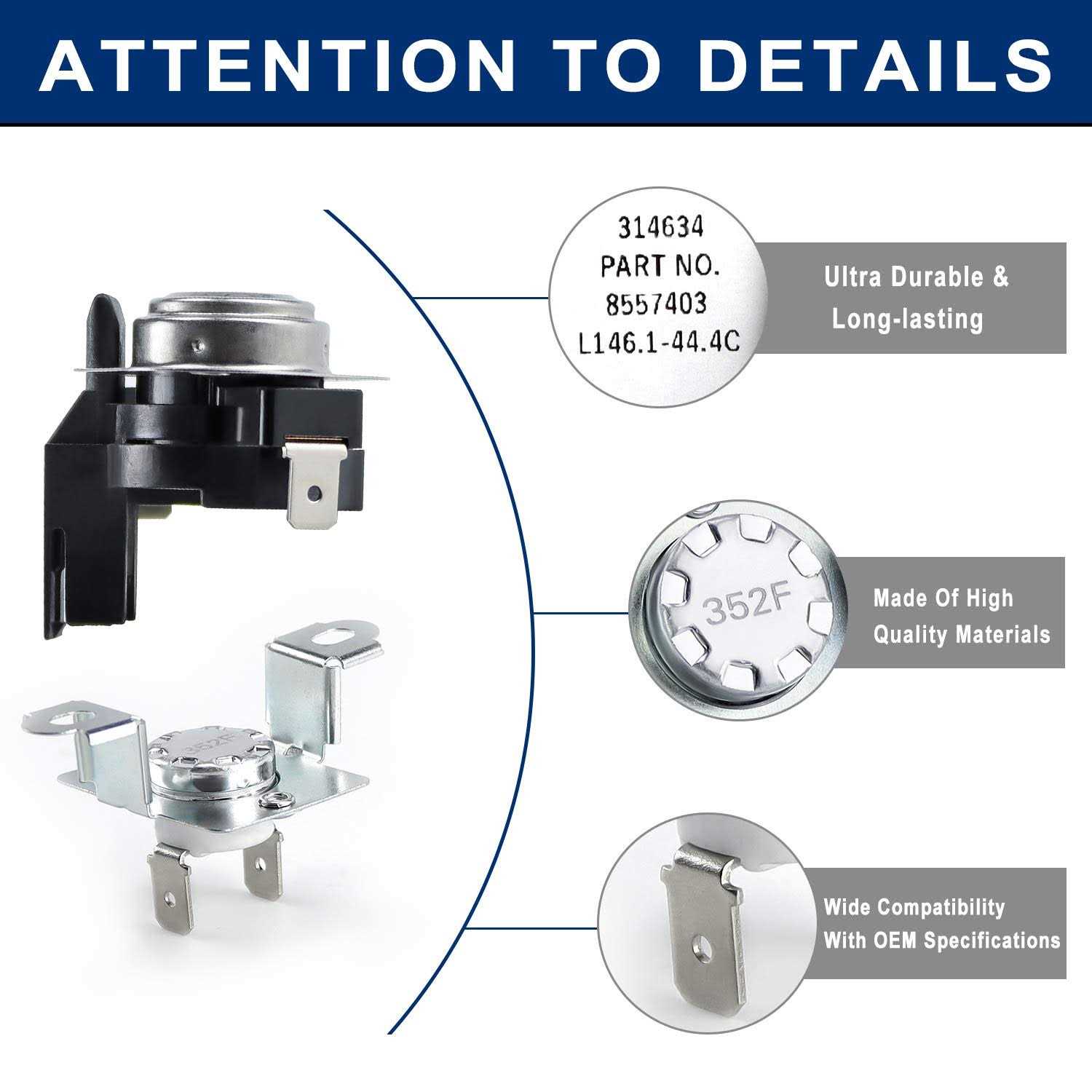 280148 Thermal Cut Off Kit Includes 8557403 Thermostat & 8318314 Thermal Fuse-Replaces 280148VP 1175772 AP3874047 PS991443 EAP991443