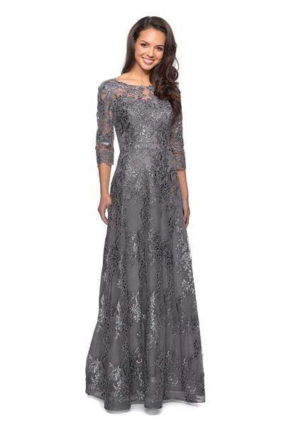 27885 Lace Quarter Length Sleeve Bateau A-line Dress
