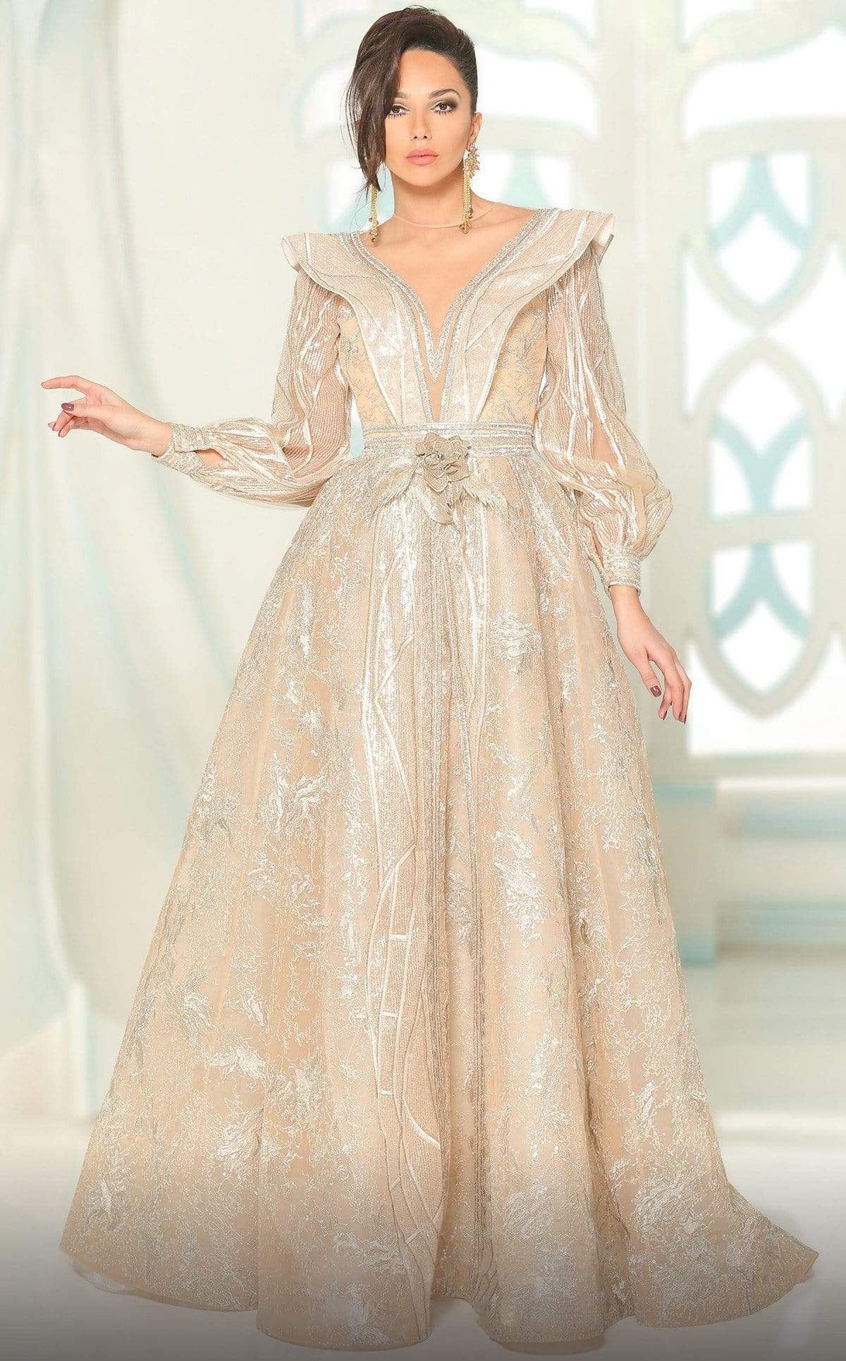 2522 Illusion Jewel Lone Sleeves Gown