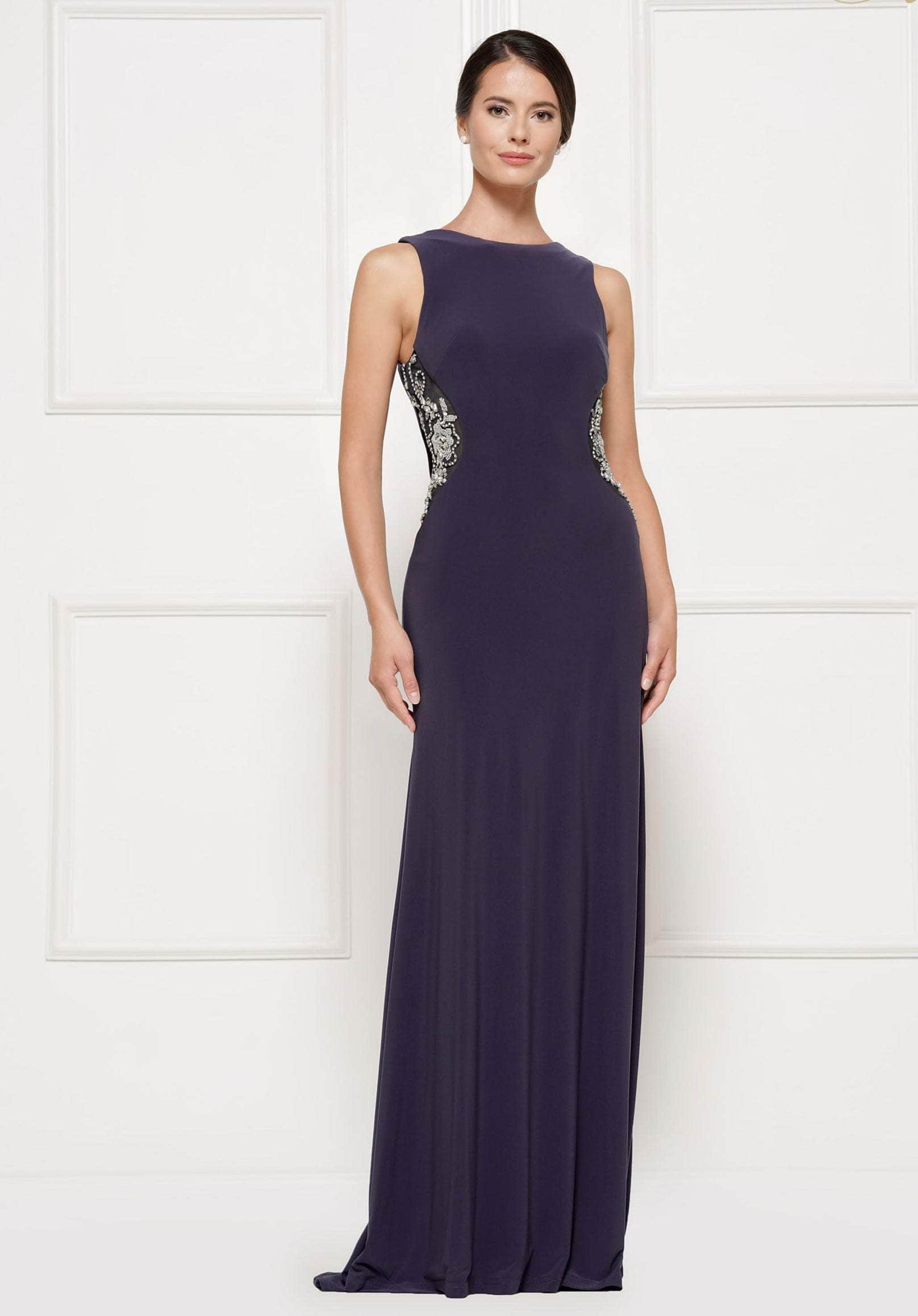 RD2029 Bejeweled Bateau Jersey Sheath Dress
