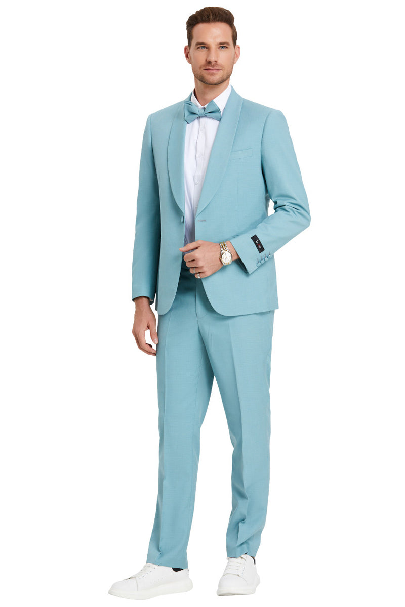 Men’s One Button Shawl Lapel Dinner Jacket Style Wedding Suit in Aqua Blue