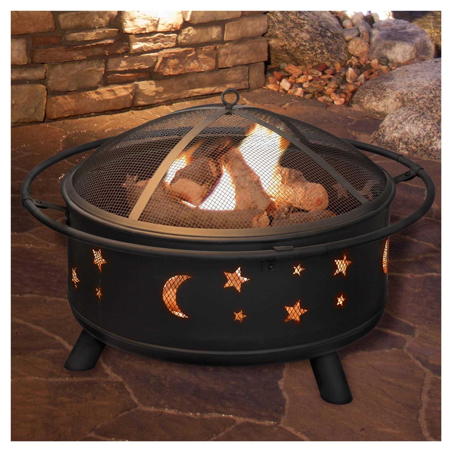 Pure Garden 30 Round Star and Moon Fire Pit with Cover