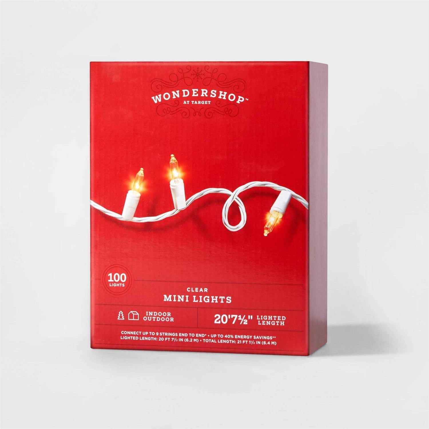 Wondershop 100ct Incandescent Smooth Mini Christmas String Lights Clear with White Wire