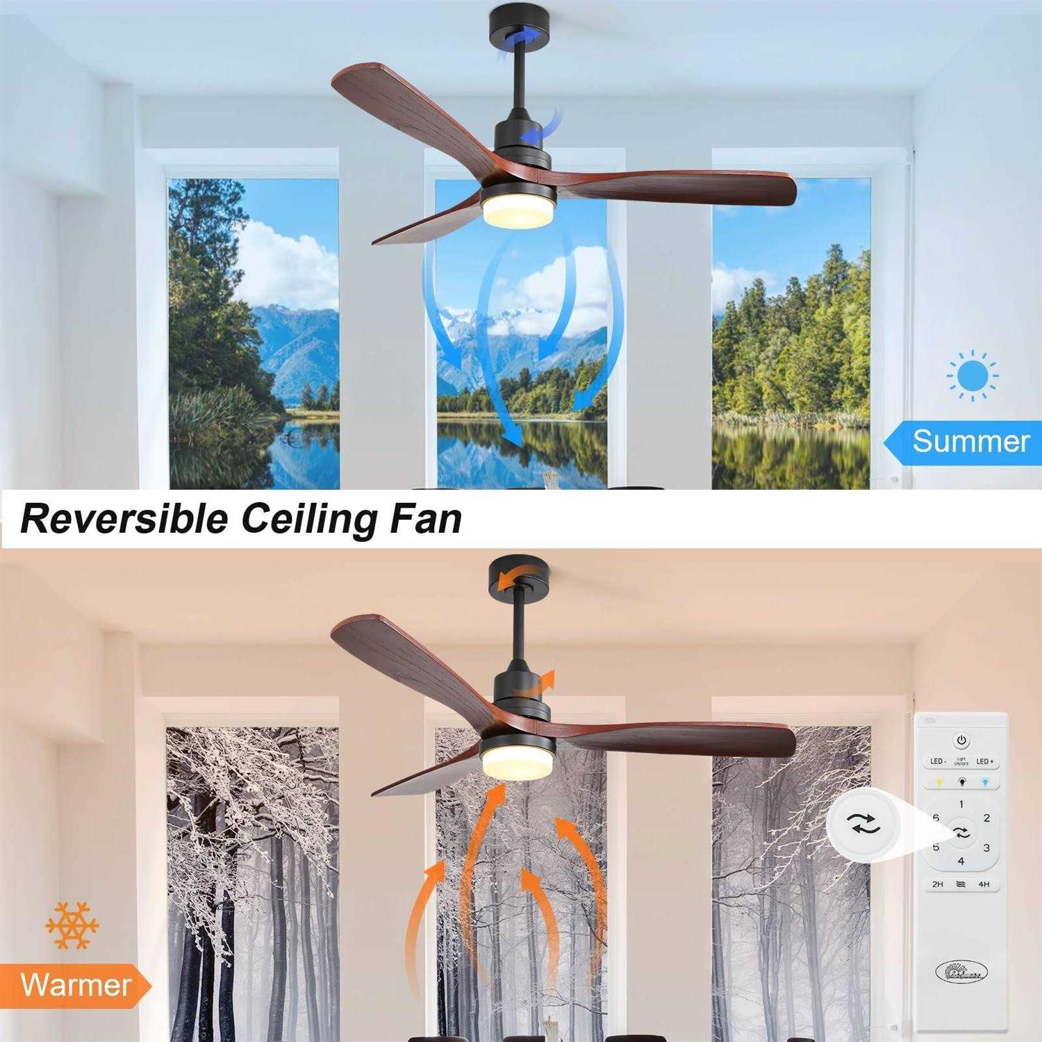 52 inch Indoor and Outdoor Downrod Solid Wood Ceiling Fan with Remote,Integrated Light Optional