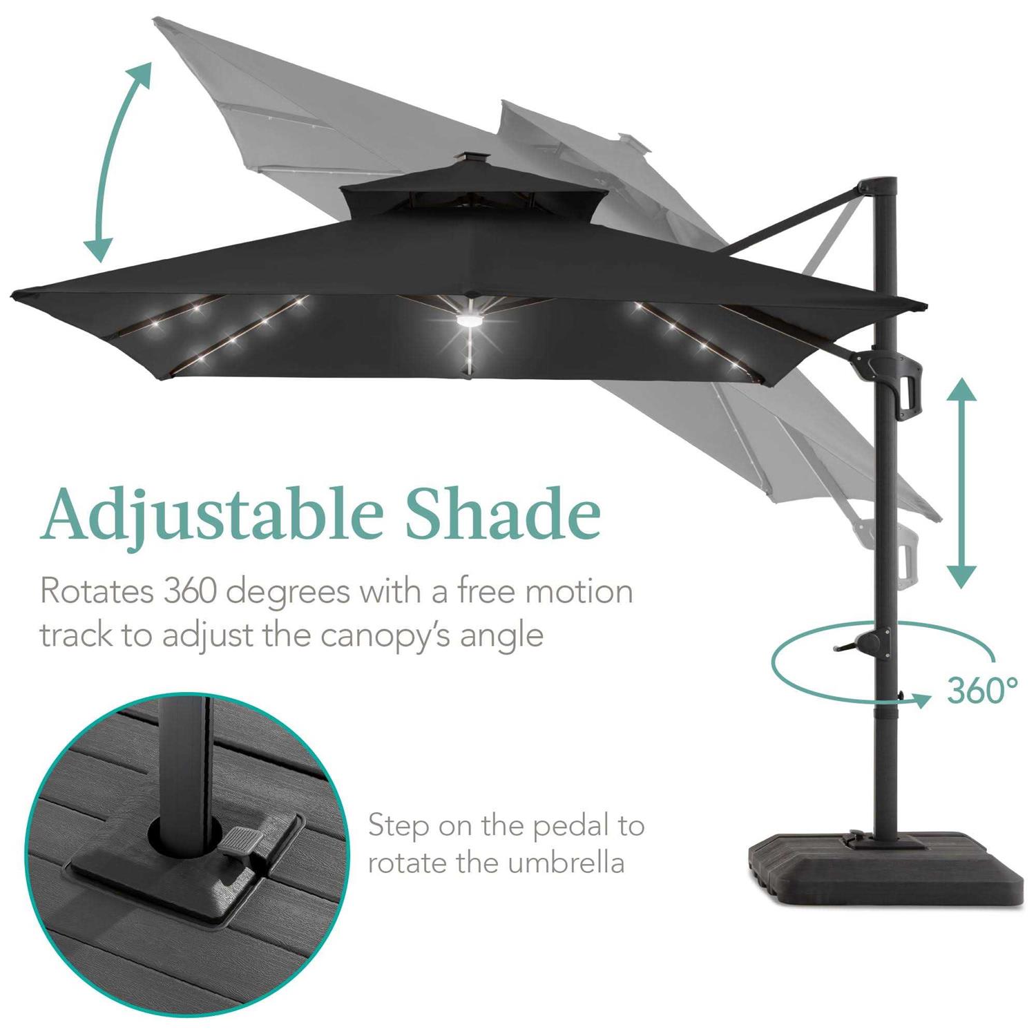 Best Choice Products 10 ft. Solar LED 2-Tier Square Cantilever Patio Umbrella with Base Included
