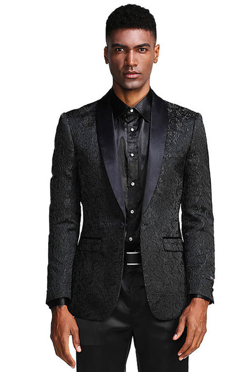 Men’s Slim Fit Wedding & Prom Tonal Paisley Tuxedo Jacket in Black