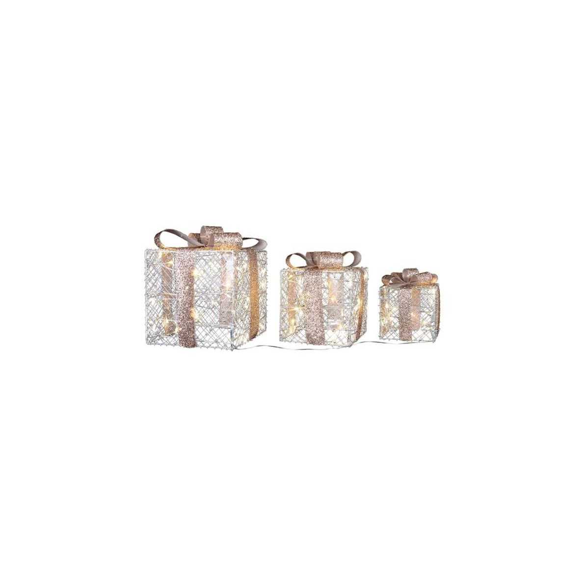 At Home Set of 3 Outdoor Pre-Lit Led Clear Lights Champagne Gift Boxes