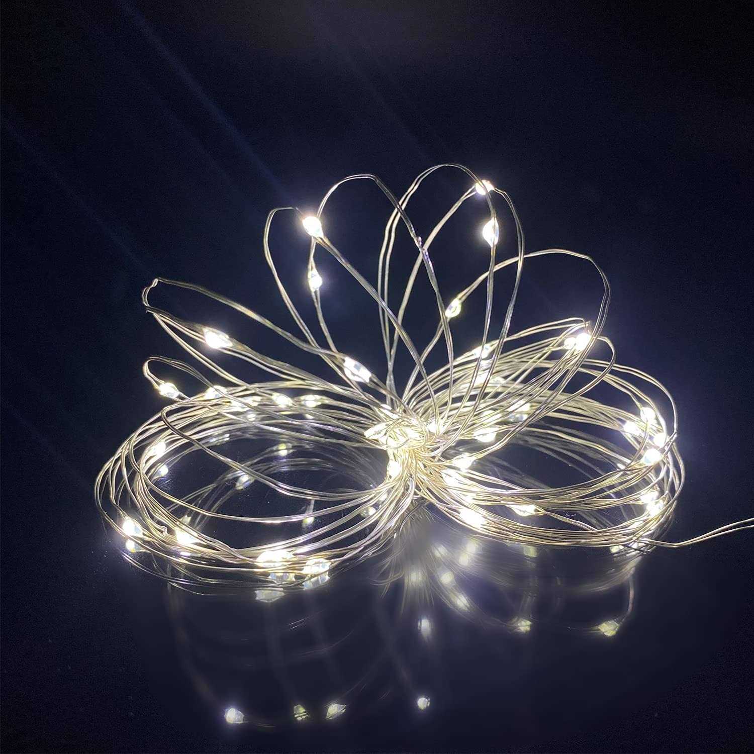 2 Pack Battery Operated Mini Led Fairy Lights Dewdrop Garland Lights with Timer 6 Hours on/18 Hours Off for Wedding Party Decorations,50 Leds 18