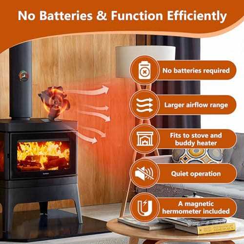 XTIMES Wood Stove Fan for Buddy Heater Wood Stove Fan Heat Powered Fireplace Fan with Magnetic Thermometer Thermoelectric Fan Eco Fan for Wood