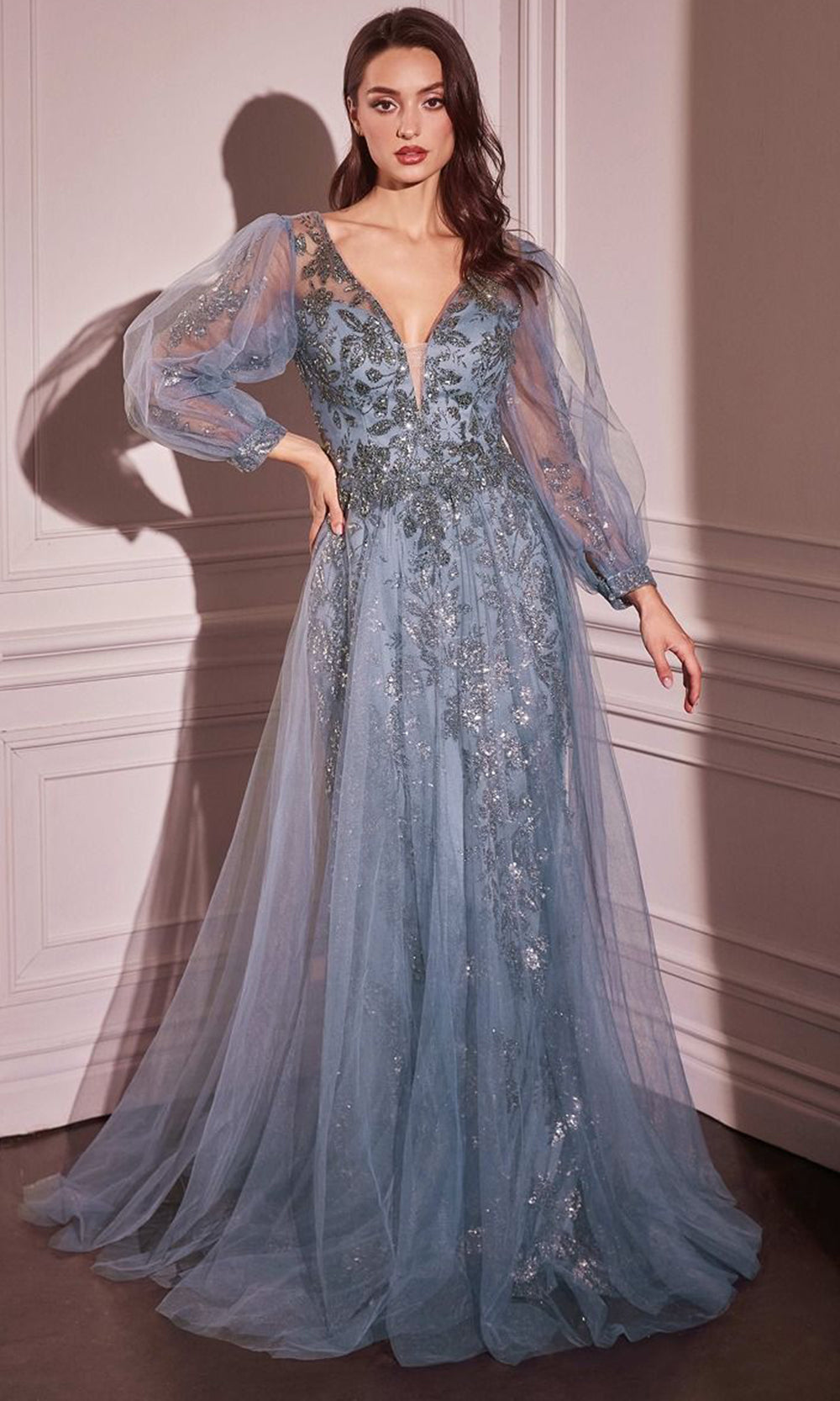 Long Sleeve Applique Gown