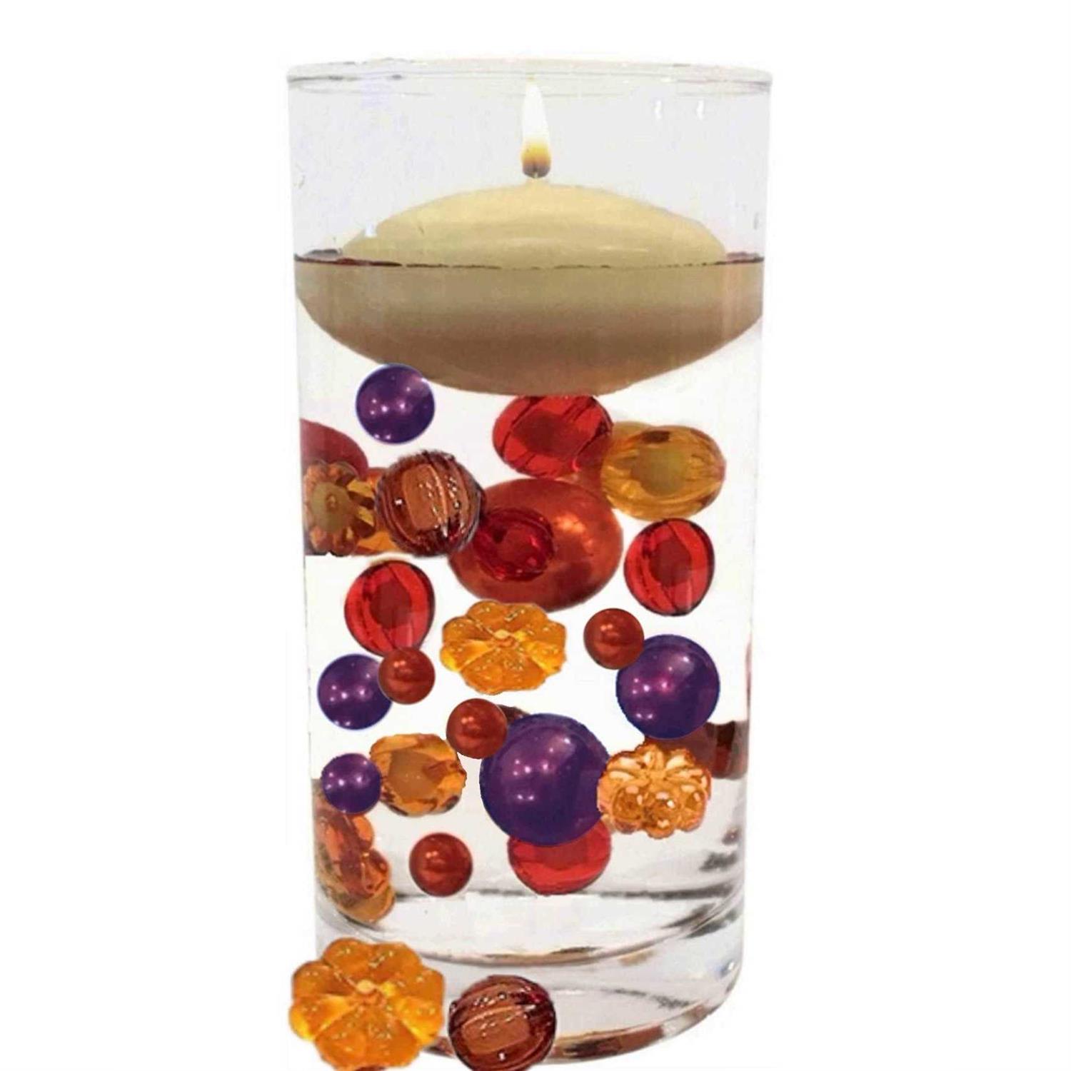50 Floating Fall Thanksgiving Glowing Pumpkin Gems & Pearls-Fills 1 Gallon of Gels for The Floating Effect-with Measured Transparent Gels Floating