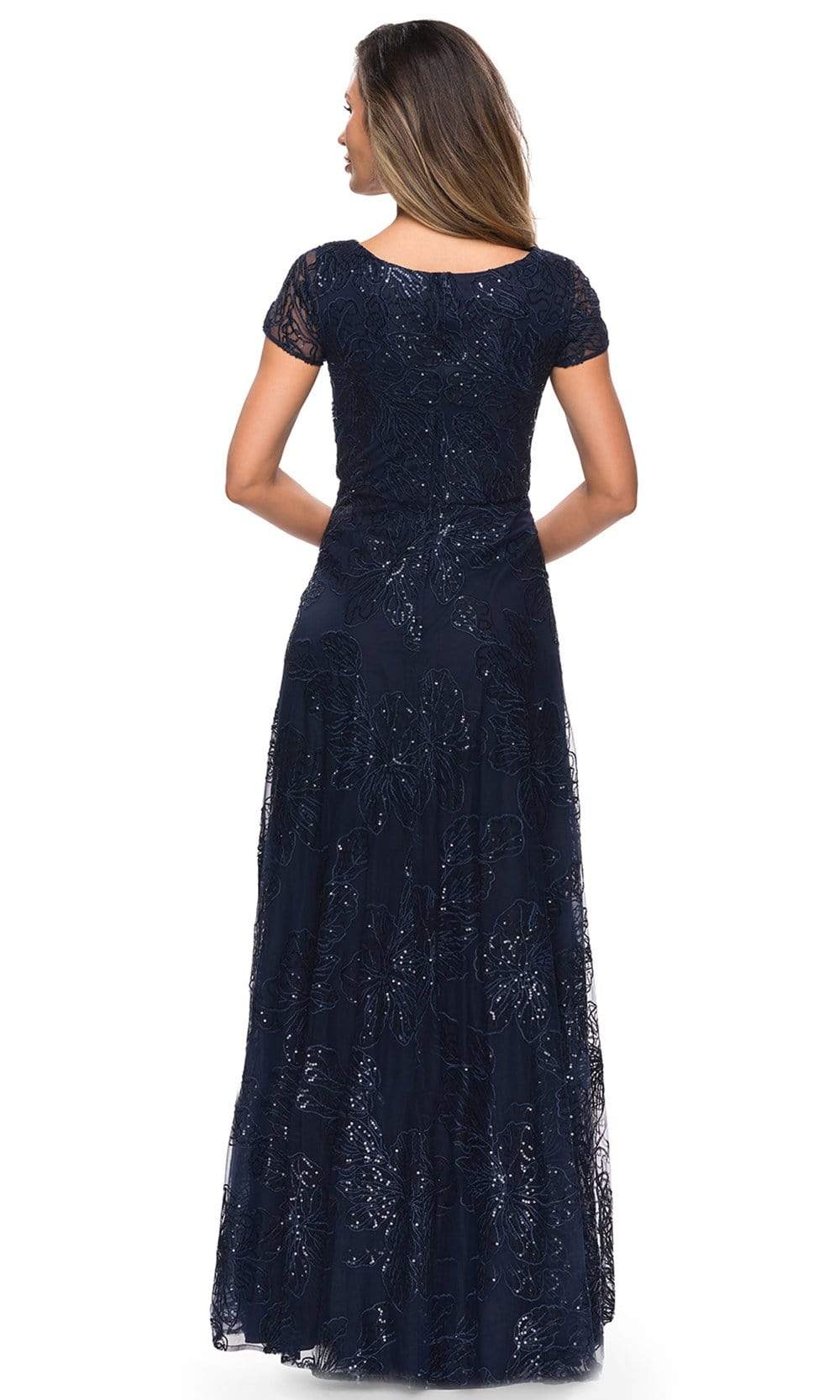 27837 Sequined Lace Bateau A-line Dress