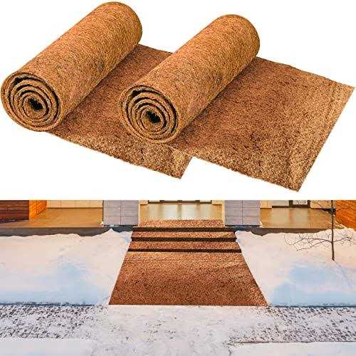 2 Pack No Slip Ice and Snow Carpet 16 × 118 inches Natural Coconut Fiber Carpet Mat Walking Safety