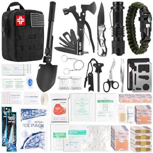 DLMD 320 PCS Survival Kits First Aid Kit, Gifts for Men Christmas Him Dad, Survival Gear and Equipment with Tactical Molle Pouch for Car Camping