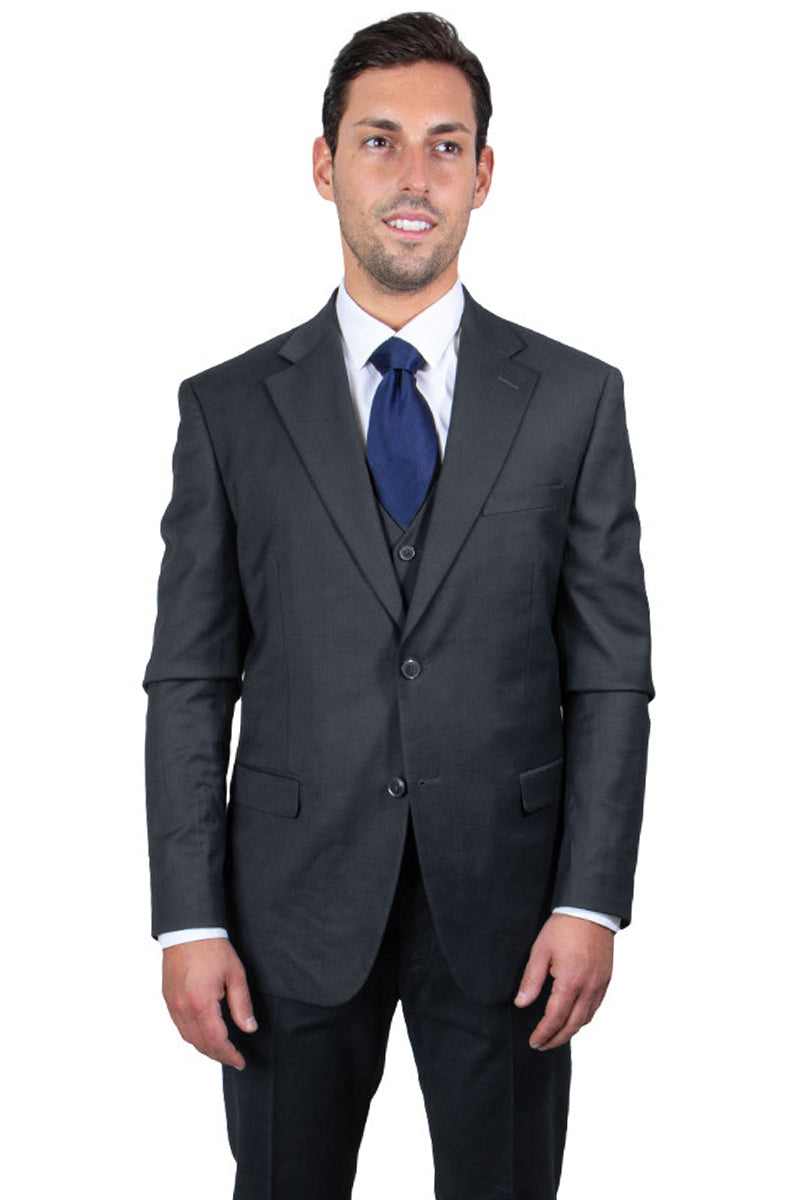 Men’s Two Button Vested Stacy Adams Basic Suit in Charcoal Grey