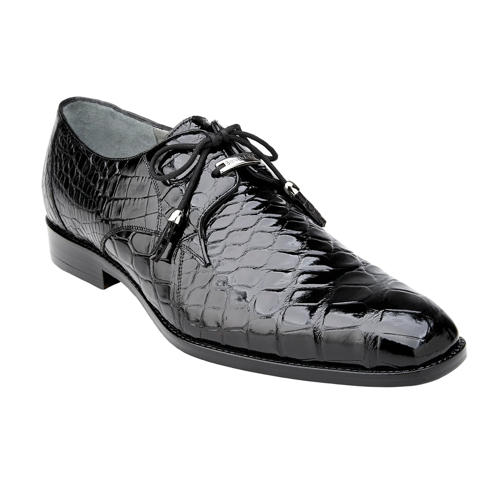 Men’s Belvedere Lago Plain Toe American Alligator Dress Shoe in Black