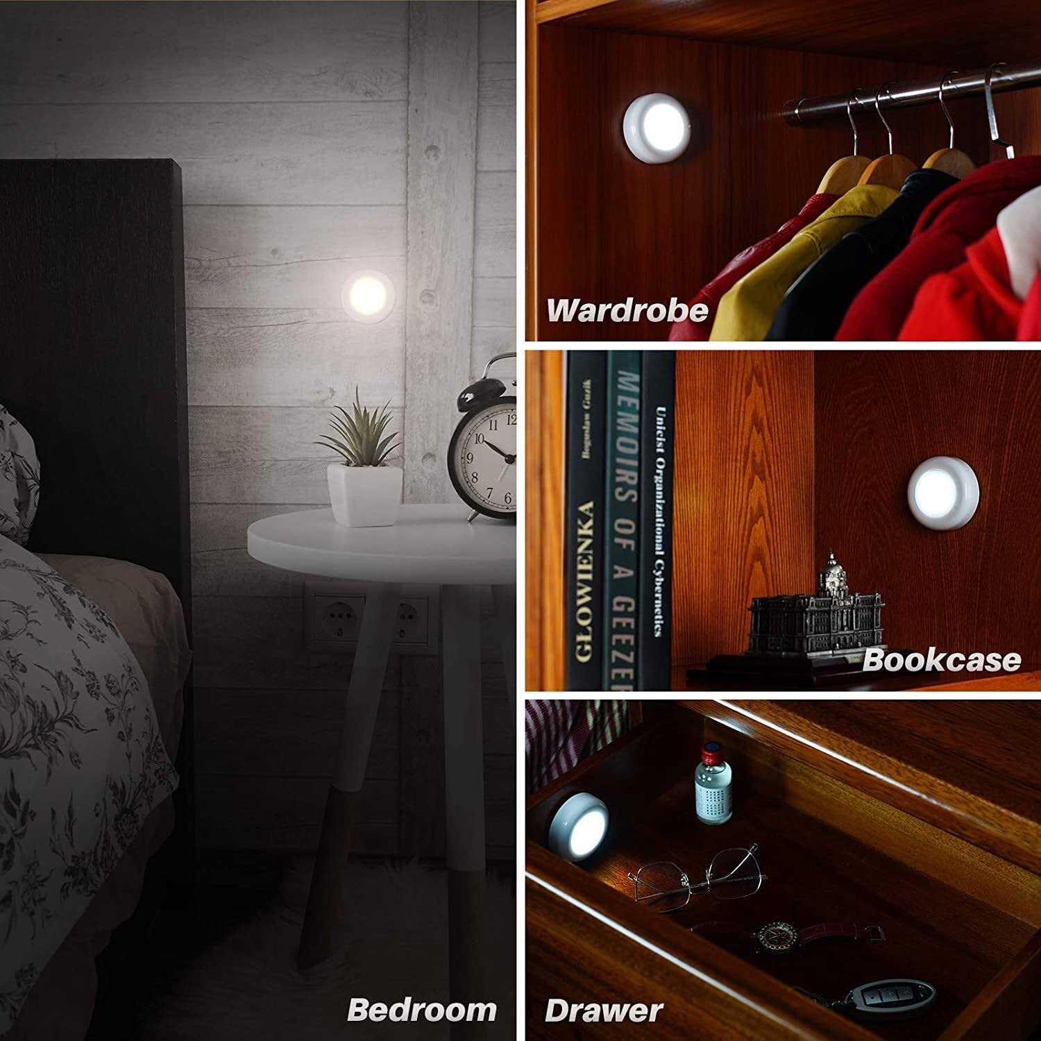 Tap Light Push Lights STAR-SPANGLED Mini Night Touch Light LED Puck Lights Portable Under Cabinet Lighting Battery Operated Powered DIY Stick On