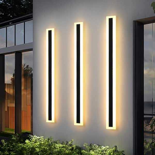 YANSUN 1-Light Black Modern Integrated LED Outdoor Wall Light Waterproof Porch Light Wall Lantern Sconce for Garden