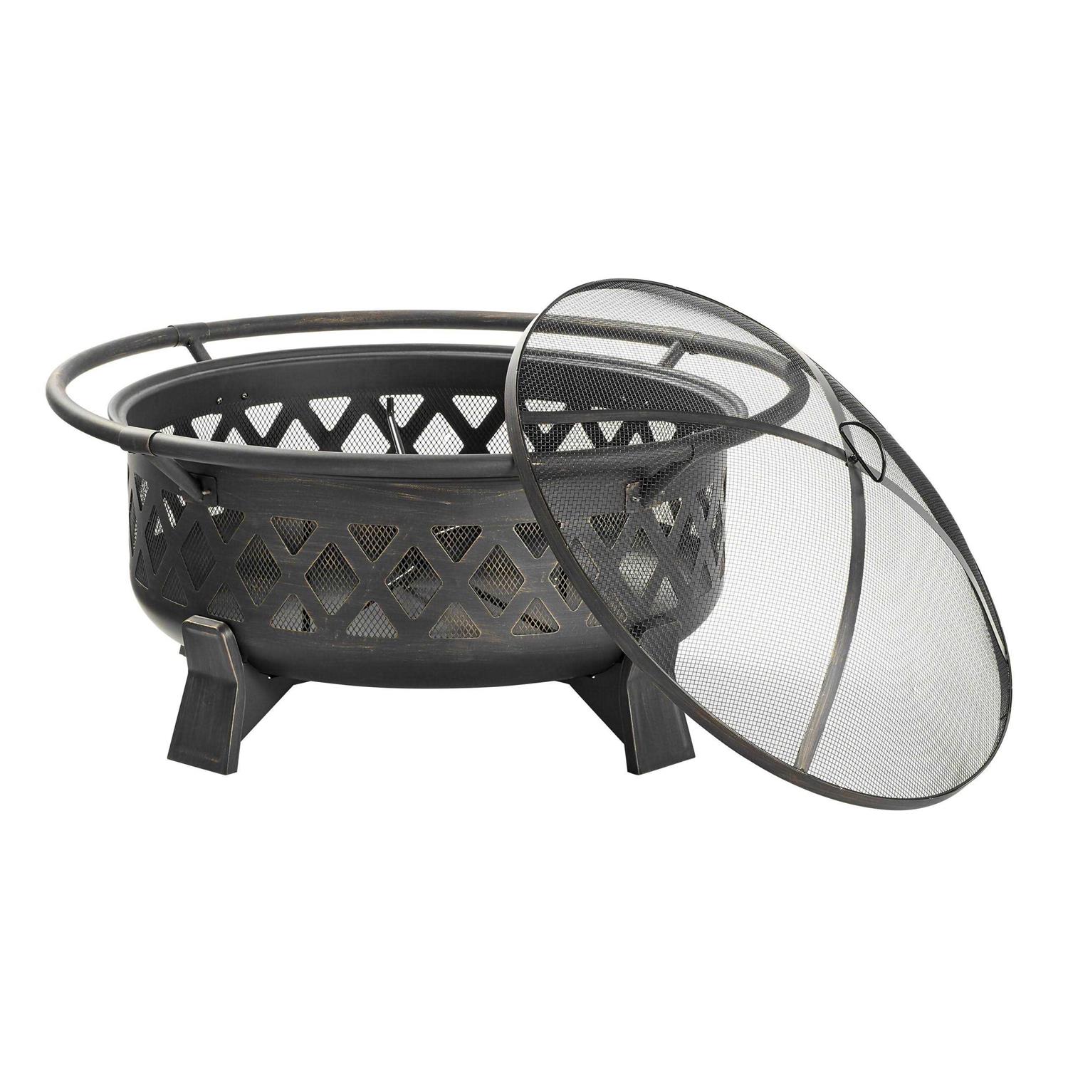 Better Homes & Gardens 35 Round Lattice Wood Burning Fire Pit with Cover