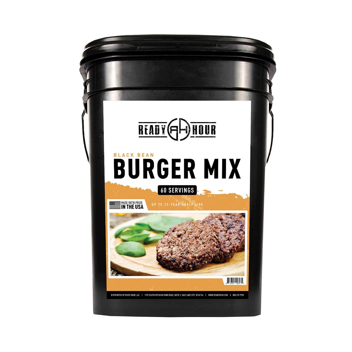Ready Hour, Black Bean Burger Mix, Real Non-Perishable Recipe, 25-Year Shelf Life, Emergency and Adventure Food Supply