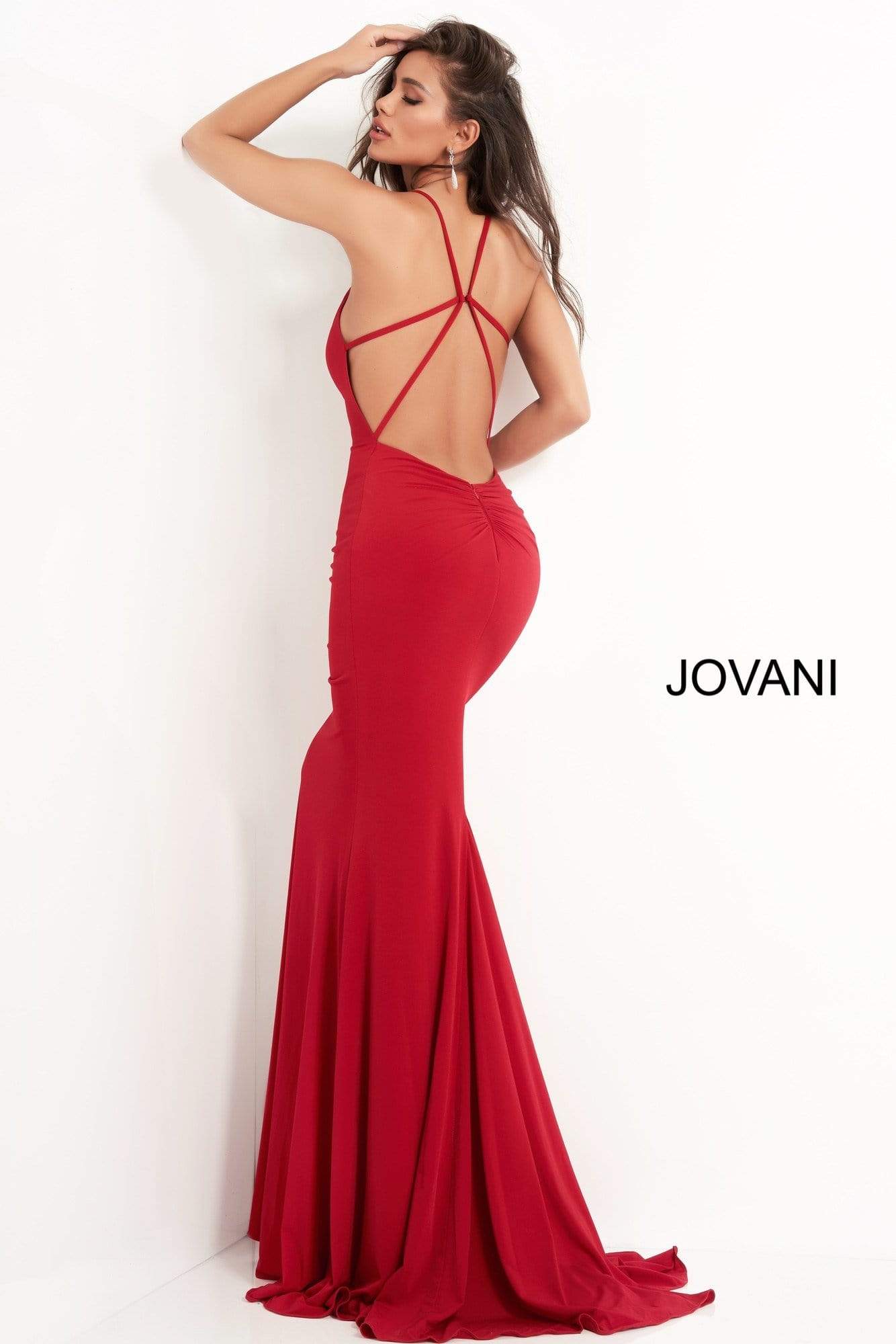 00512 Fitted Strappy Back Prom Dress with Train