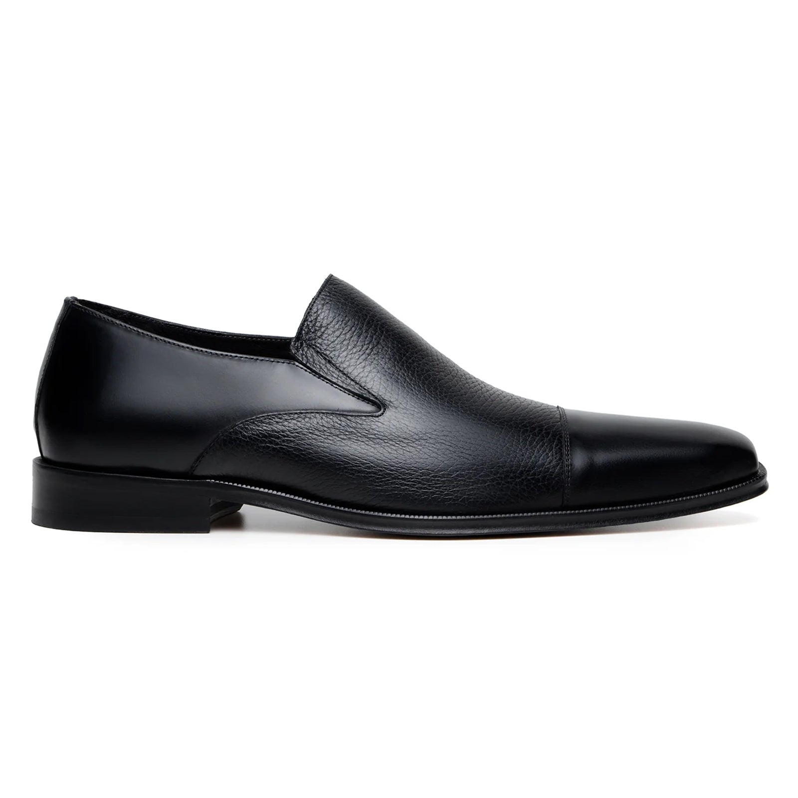 Men’s Belvedere Andreo Italian Deerskin & Nappa Leather Cap Toe Slip On Loafer in Black