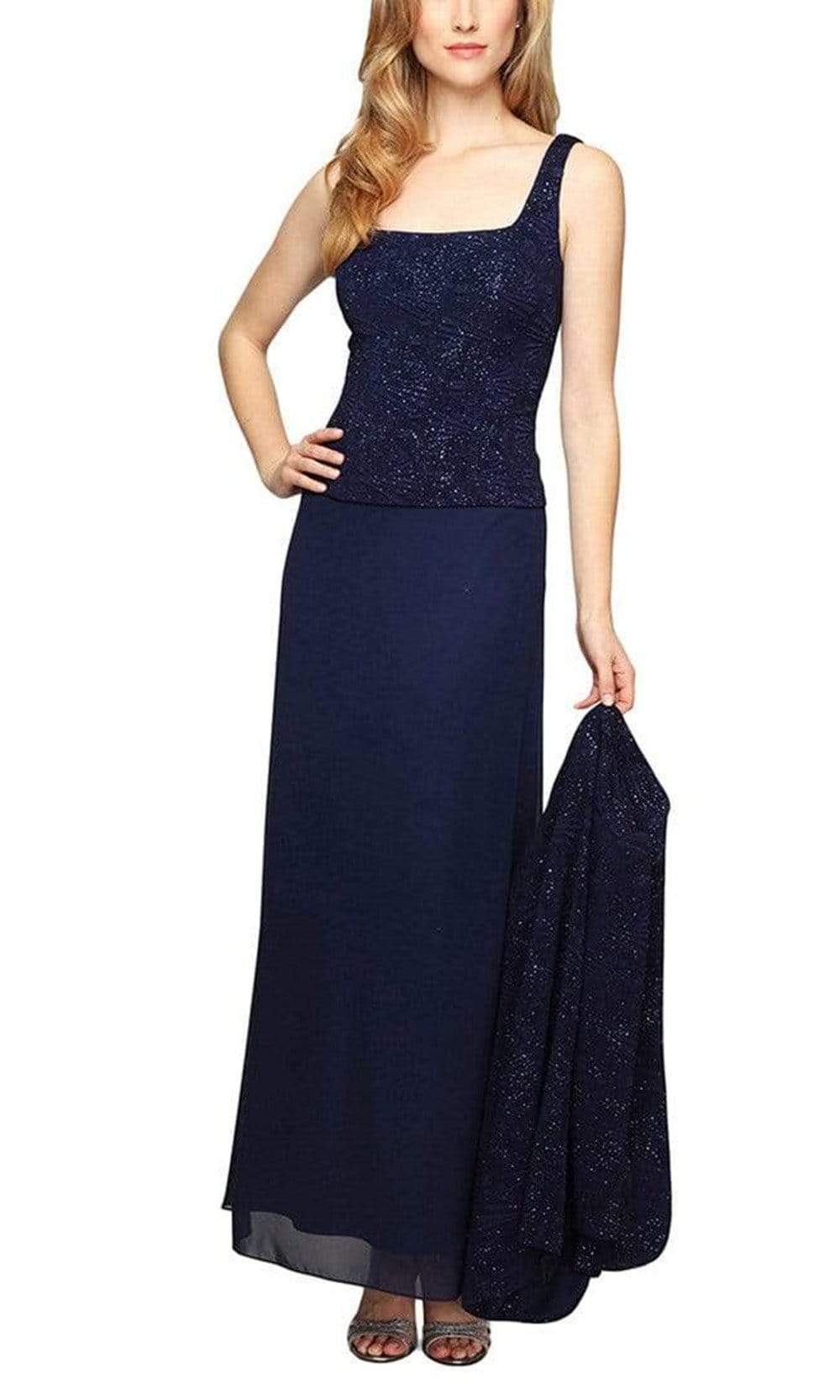 125053 Jacquard Knit Glittered Evening Dress
