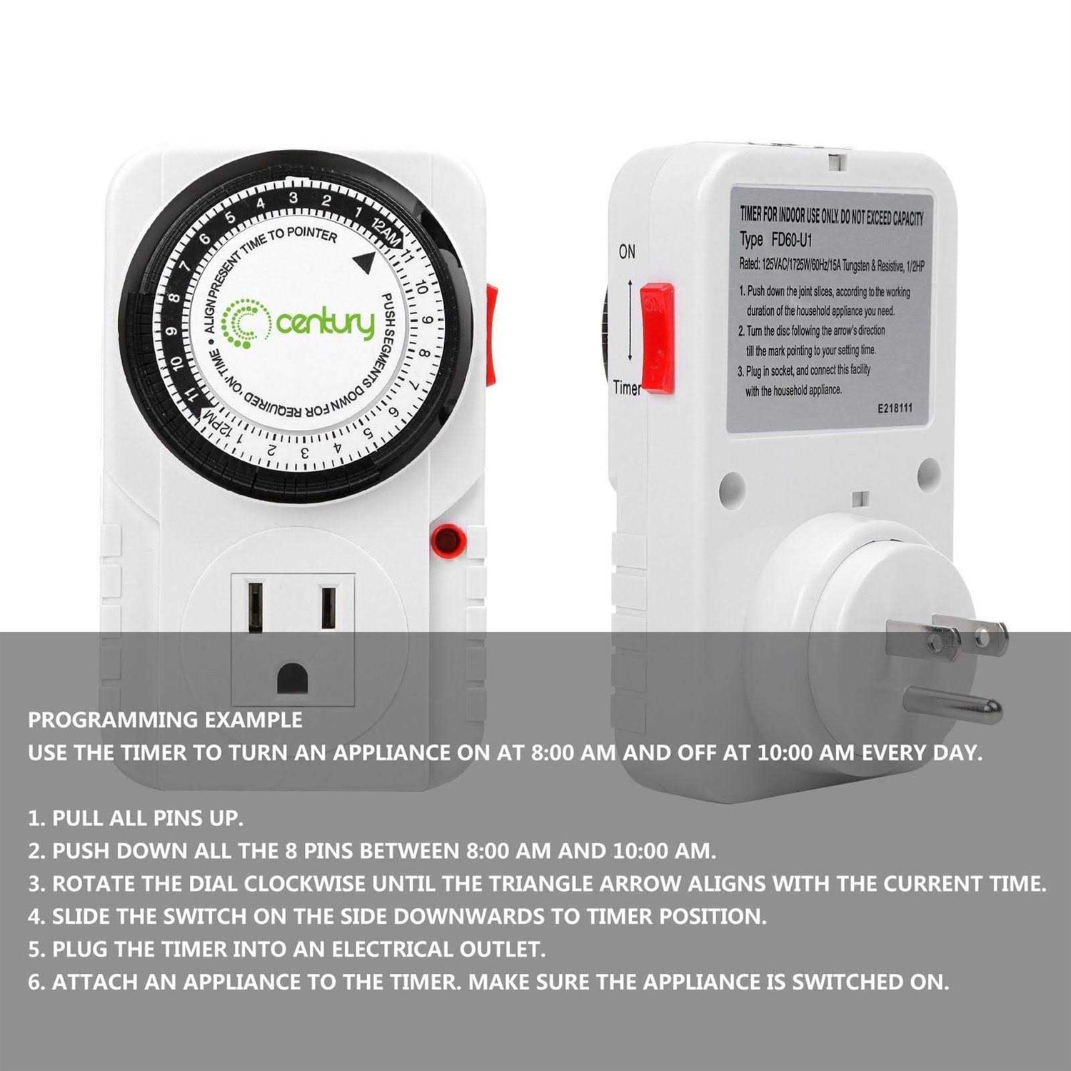 Bn-link 24 Hour Plug-in Mechanical Timer Grounded for Aquarium