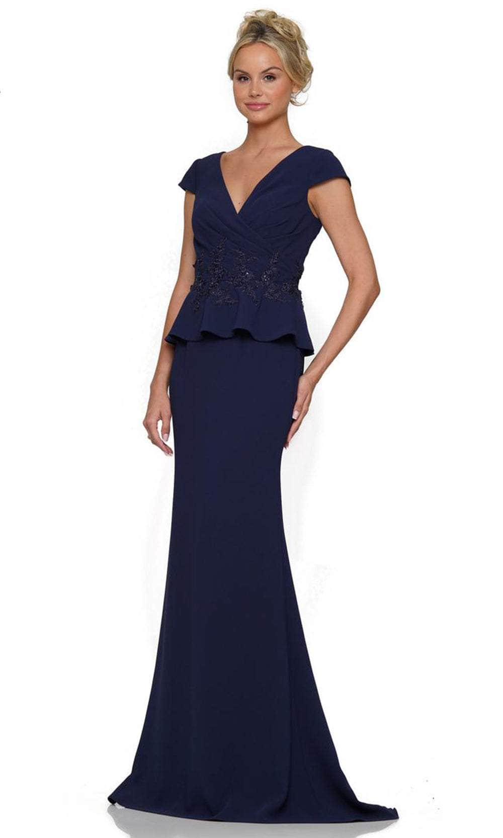 V-Neck Cap Sleeve Long Gown