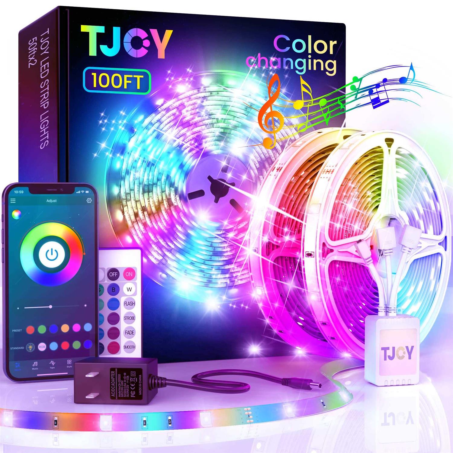 TJOY 100ft Bluetooth LED Strip Lights Smd5050 Music Sync LED Lights Strip