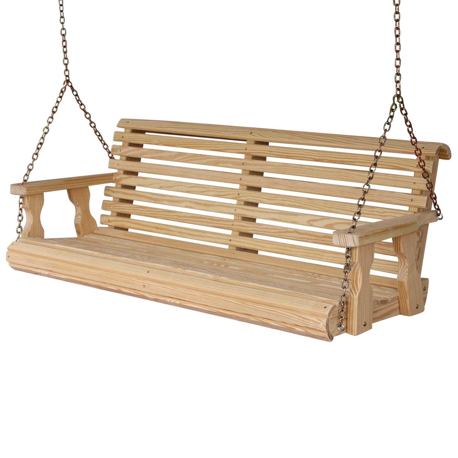 Amish Casual Heavy Duty 800 Lb Roll Back Treated Porch Swing with Hanging Cupholders