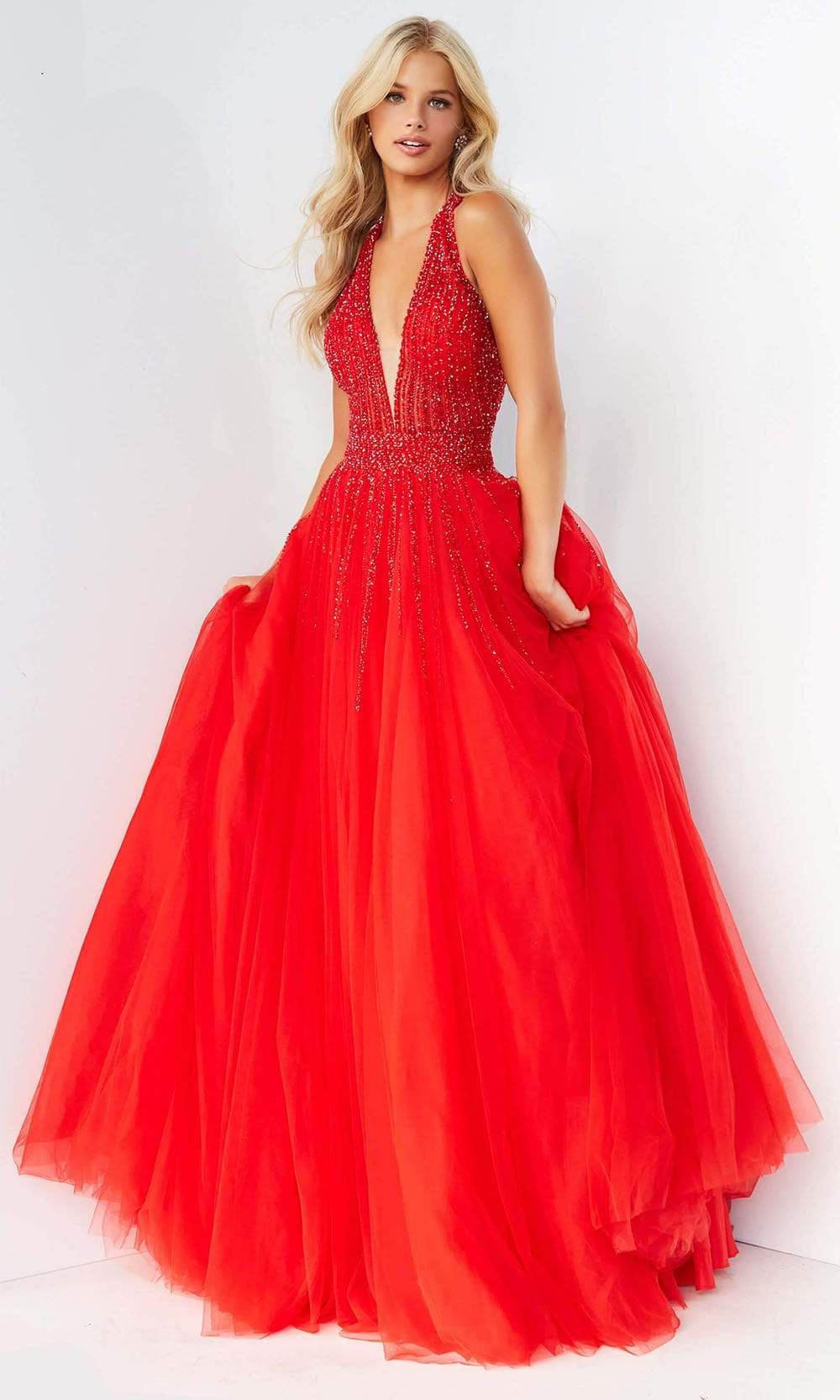 06598 Beaded Sleeveless Halter Ballgown