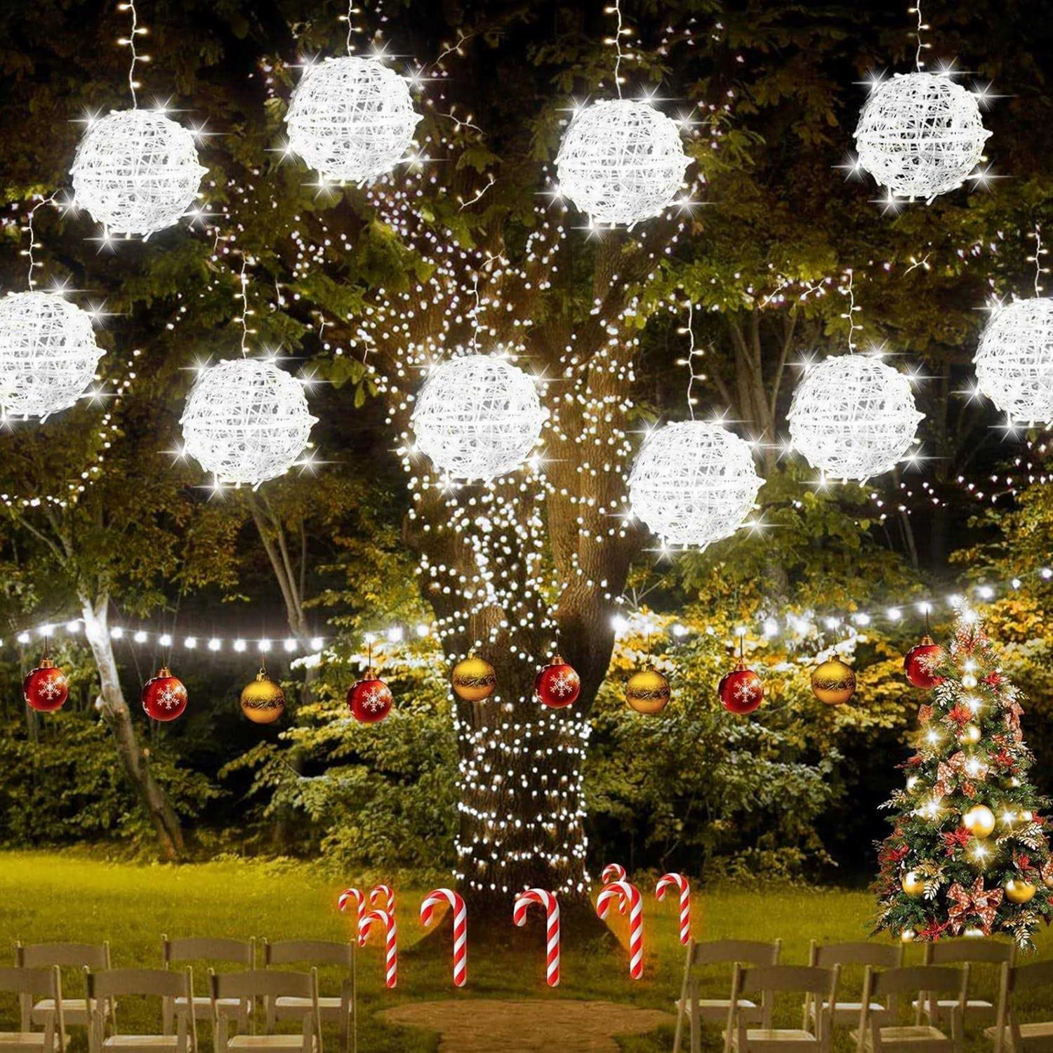 Baung Christmas String Lights Outdoors,4 Pack Sphere Lights,Ball Tree Garden Globe Lights for Home