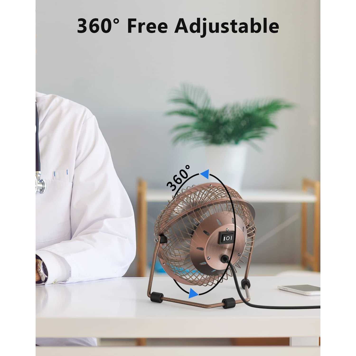 Zuvas Desk Fan Quiet Small USB Fan 360° Rotation Portable Table Fan 2 Speed Mini Personal Fan Air Cooling Electric Fan for Home Office Bedroom