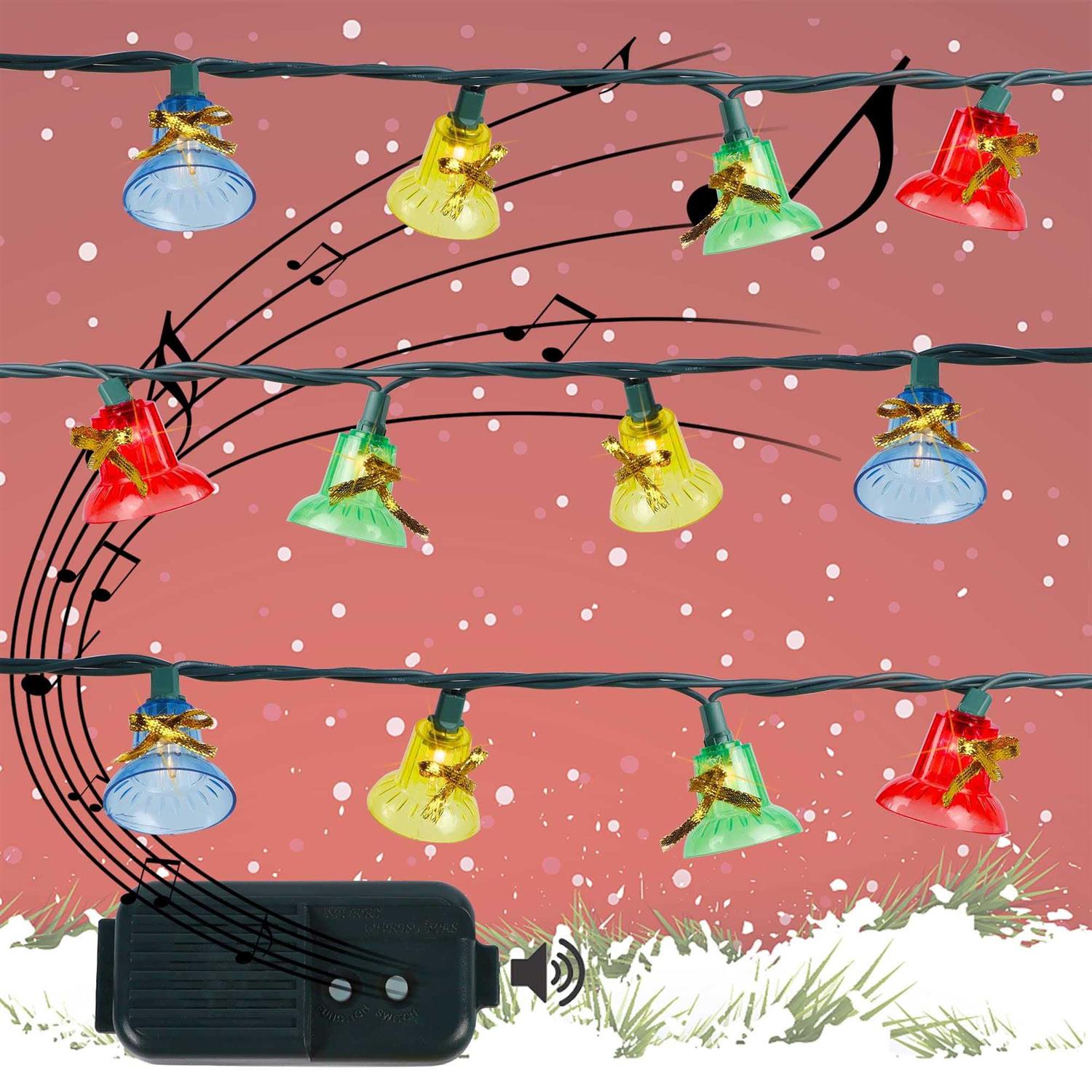 Biswing Christmas Musical Bell String Lights 7 Functions 30-Count Christmas Decorative Lights Green Wire